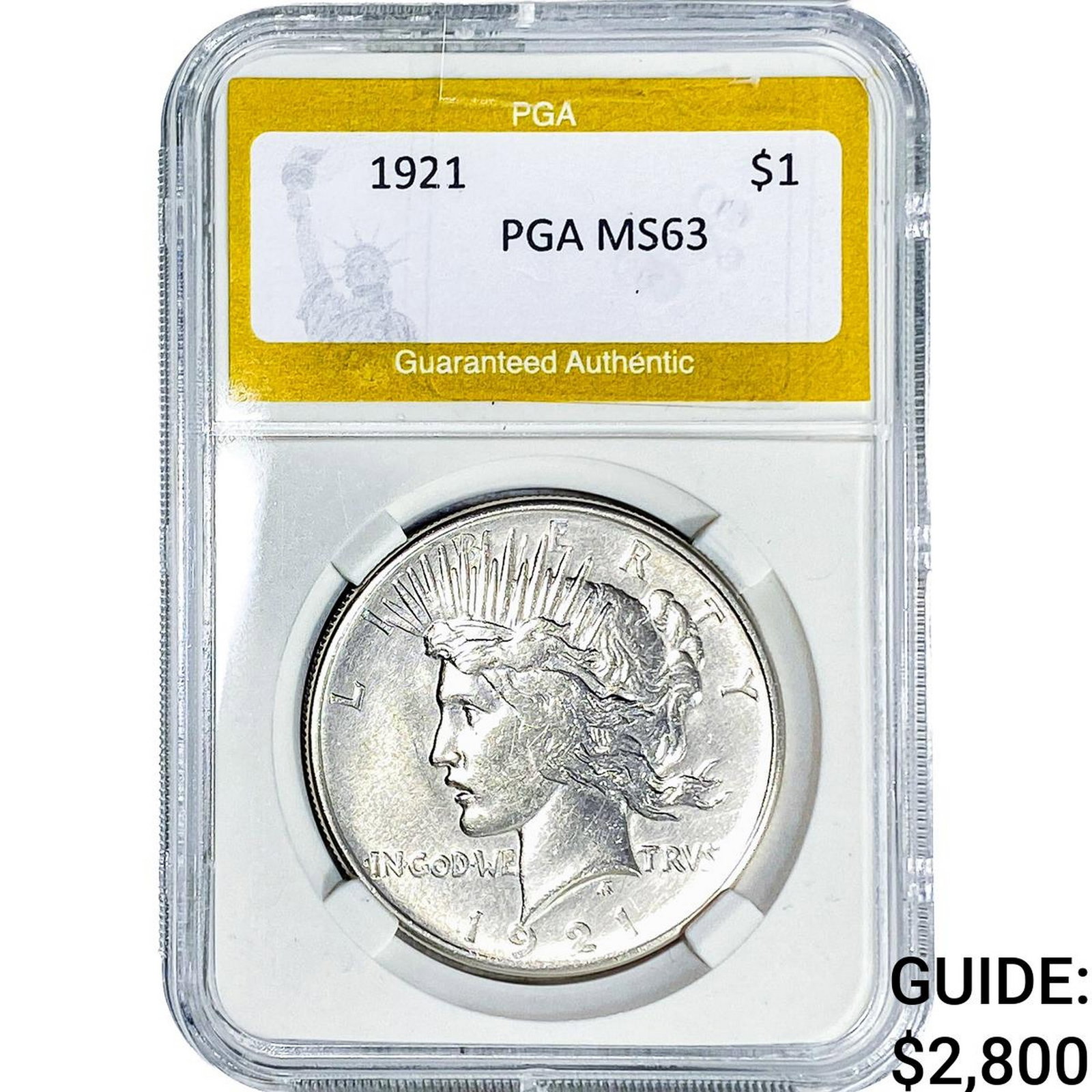 1921 Silver Peace Dollar PGA MS63: 1921 Silver Peace Dollar PGA MS63