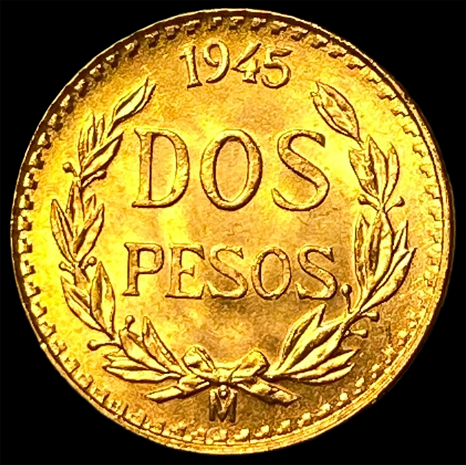 1945-Mo Mexico Gold 2 Pesos UNCIRCULATED: 1945-Mo Mexico Gold 2 Pesos UNCIRCULATED