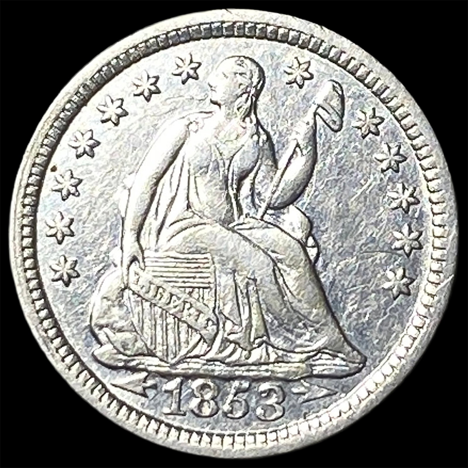 1853 Arrows Silver Seated Liberty Half Dime CLOSELY UNCIRCULATED (1 of 2)