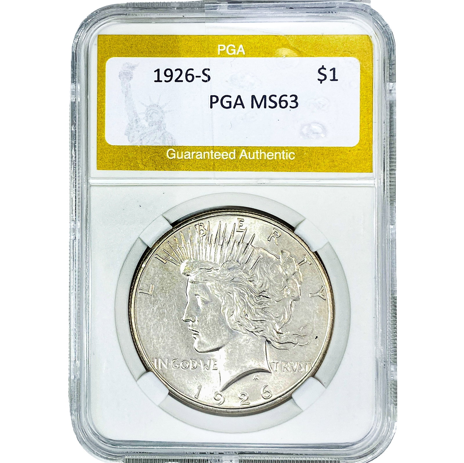 1926-S Silver Peace Dollar PGA MS63: 1926-S Silver Peace Dollar PGA MS63