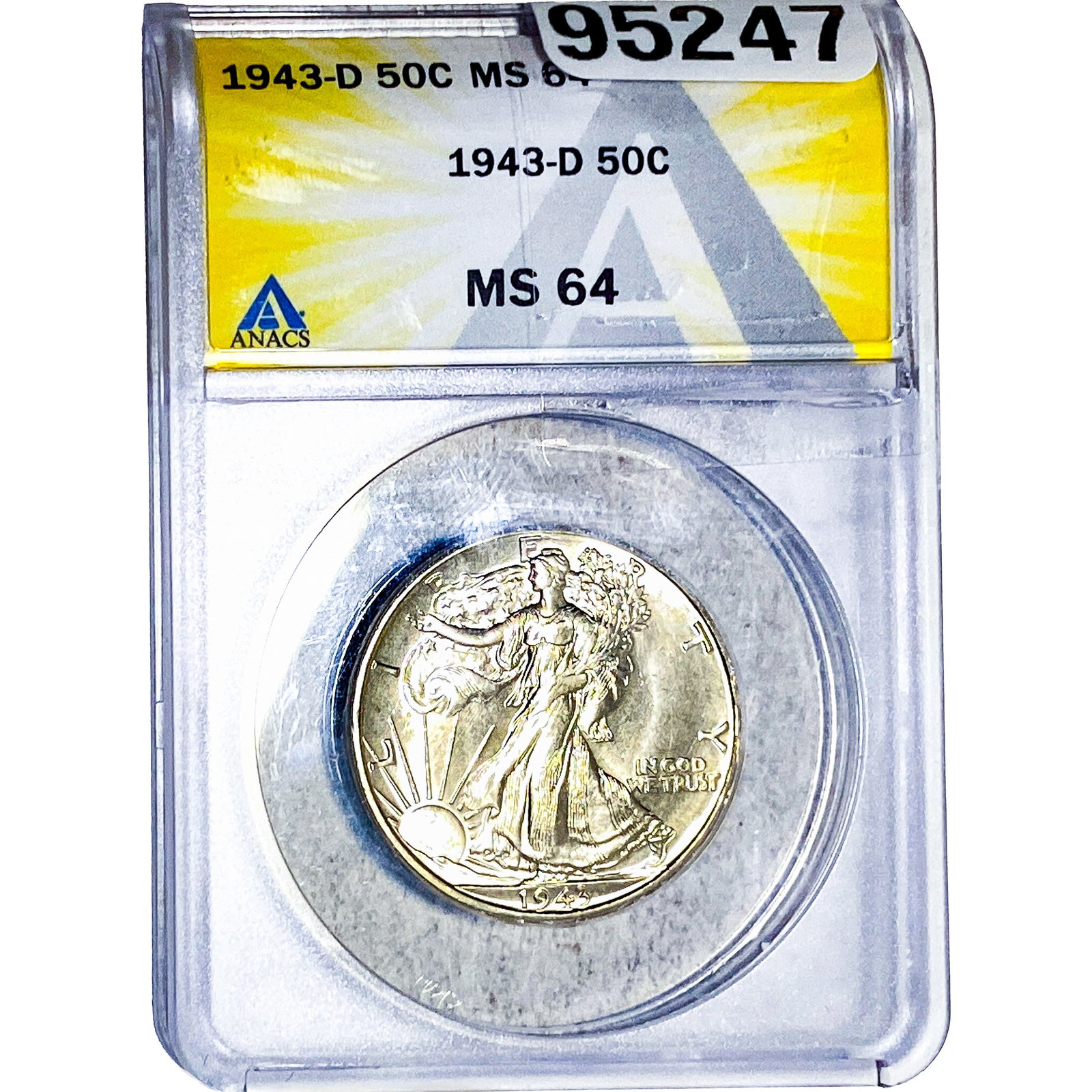 1943-D Walking Liberty Half Dollar ANACS MS64: 1943-D Walking Liberty Half Dollar ANACS MS64