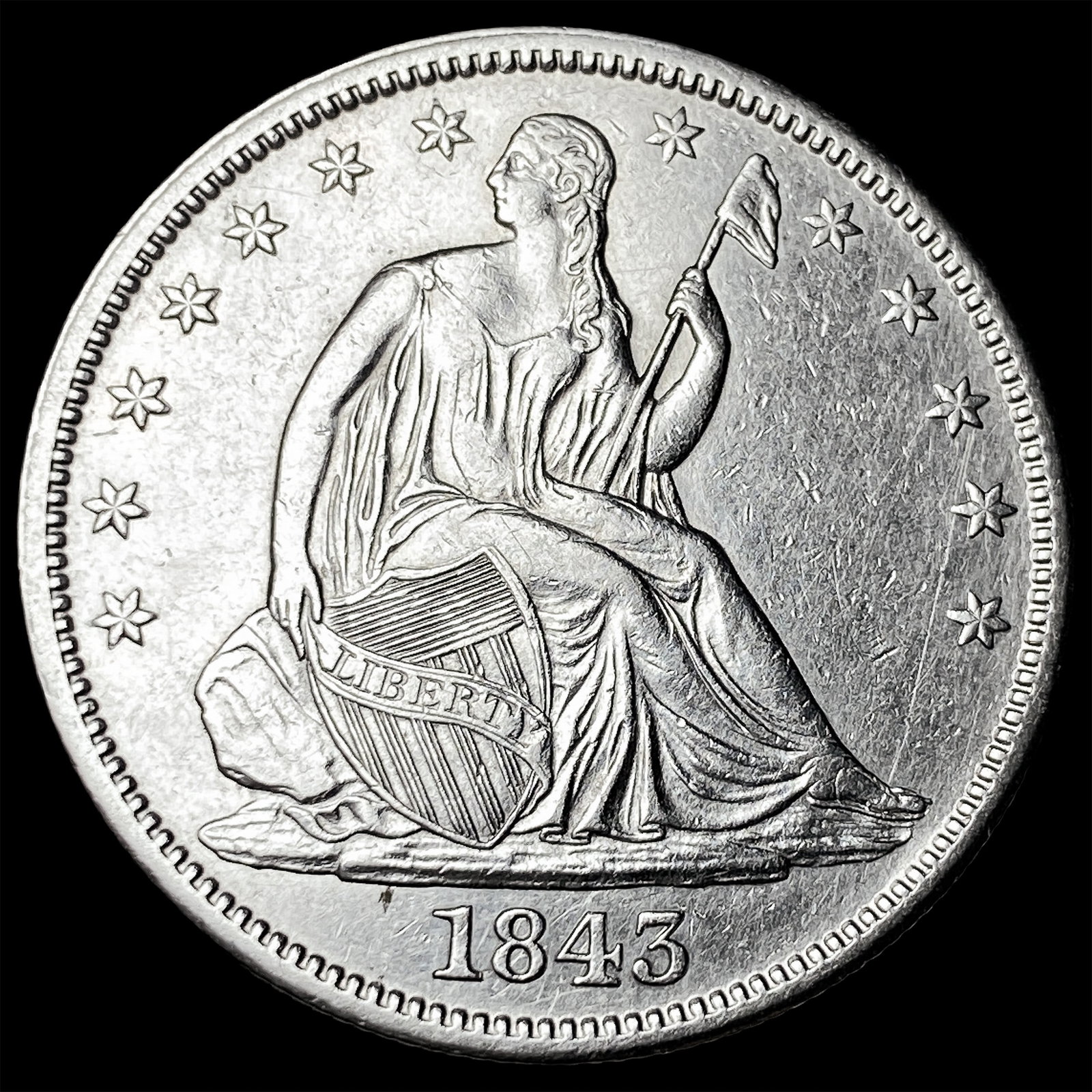 1843 Silver Seated Liberty Half Dollar CHOICE AU: 1843 Silver Seated Liberty Half Dollar CHOICE AU