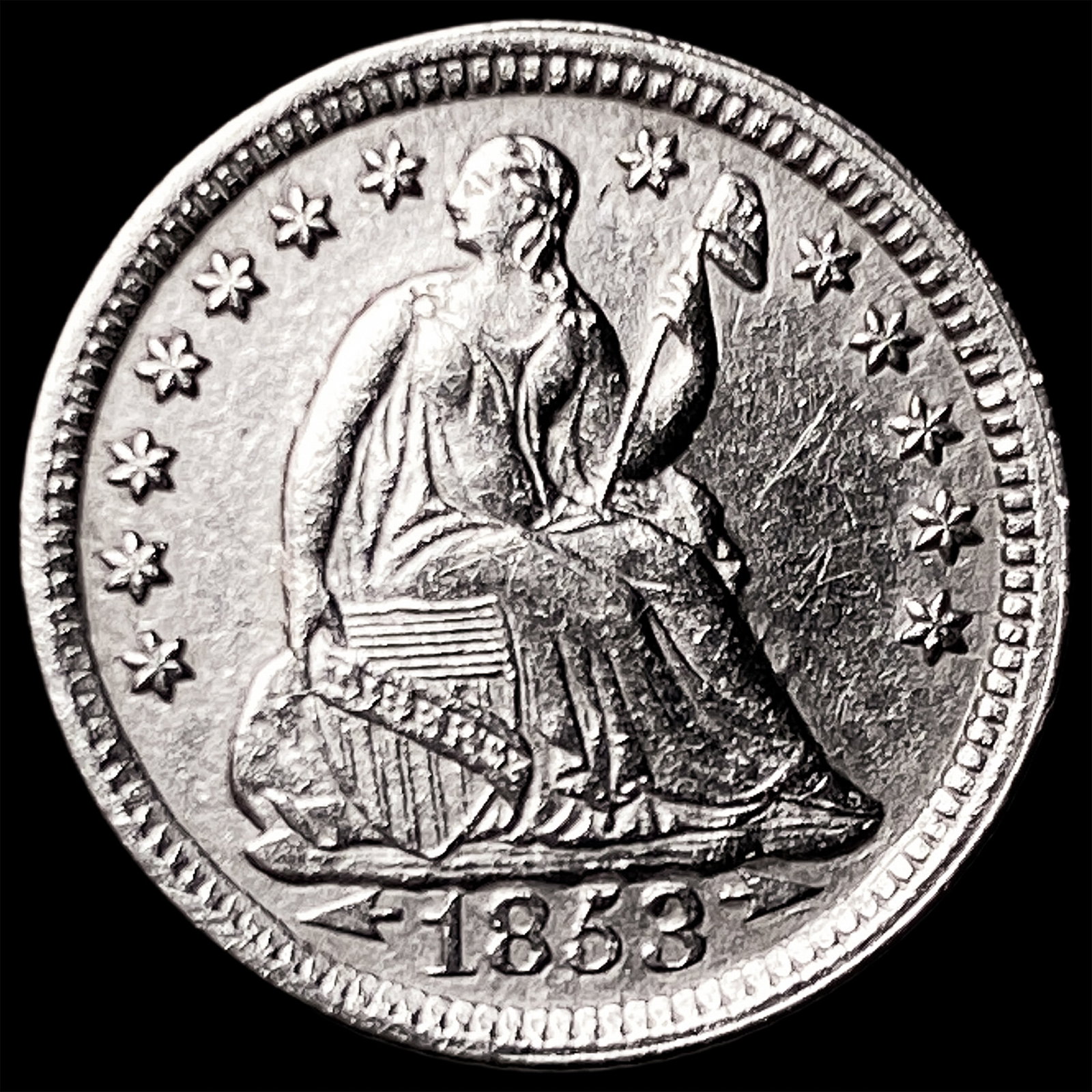 1853 Silver Seated Liberty Half Dime CLOSELY UNCIRCULATED (1 of 2)