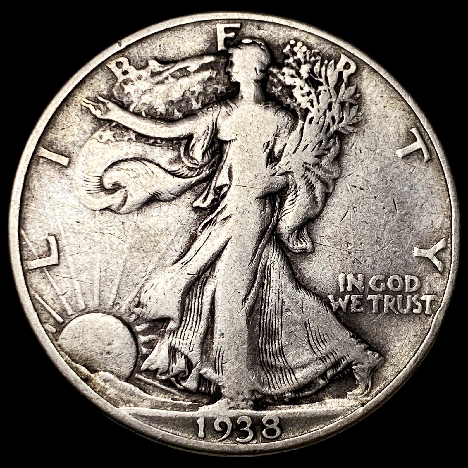 1938-D Silver Walking Liberty Half Dollar LIGHTLY CIRCULATED: 1938-D Silver Walking Liberty Half Dollar LIGHTLY CIRCULATED