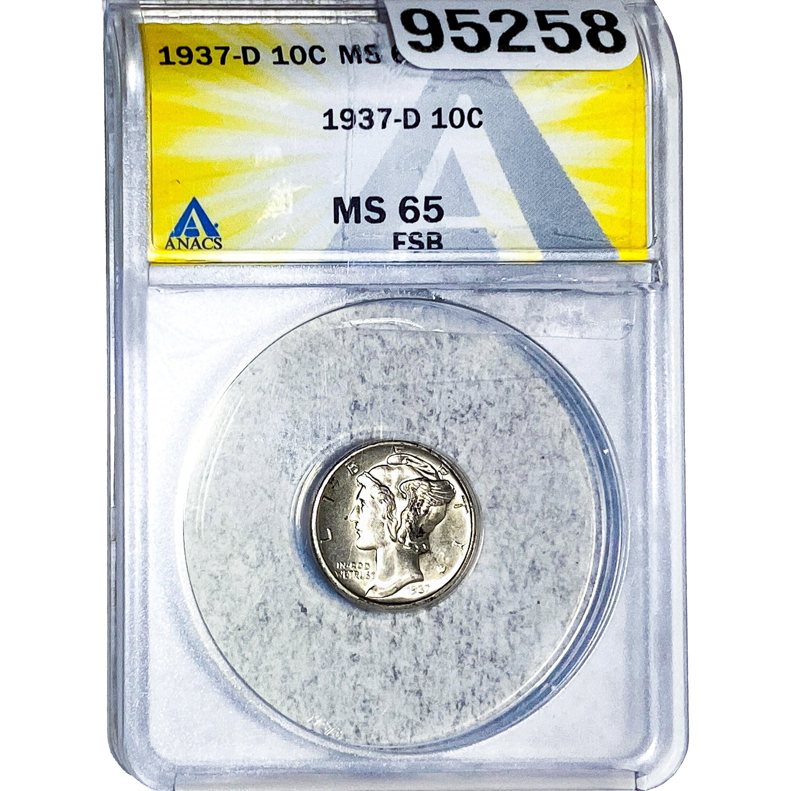 1937-D Mercury Silver Dime ANACS MS65 FSB (1 of 2)