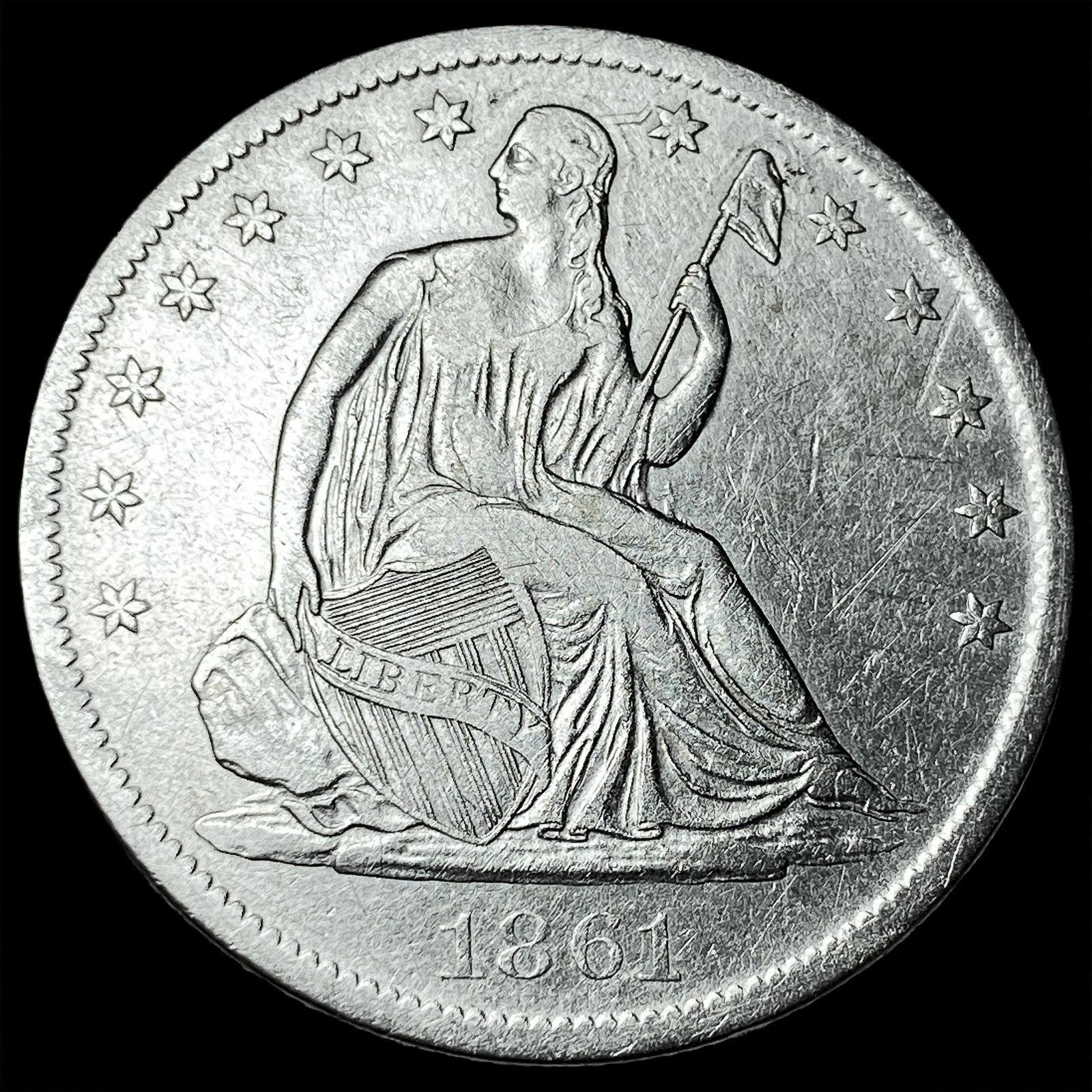 1861-S Silver Seated Liberty Half Dollar CLOSELY UNCIRCULATED: 1861-S Silver Seated Liberty Half Dollar CLOSELY UNCIRCULATED