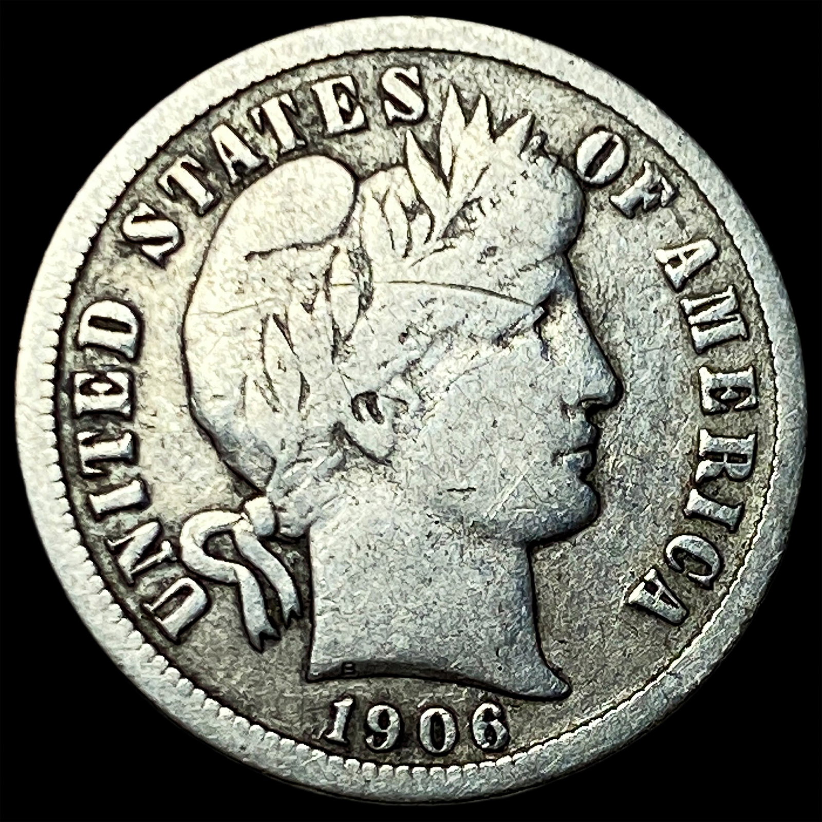 1906-O Silver Barber Dime ABOUT UNCIRCULATED (1 of 2)