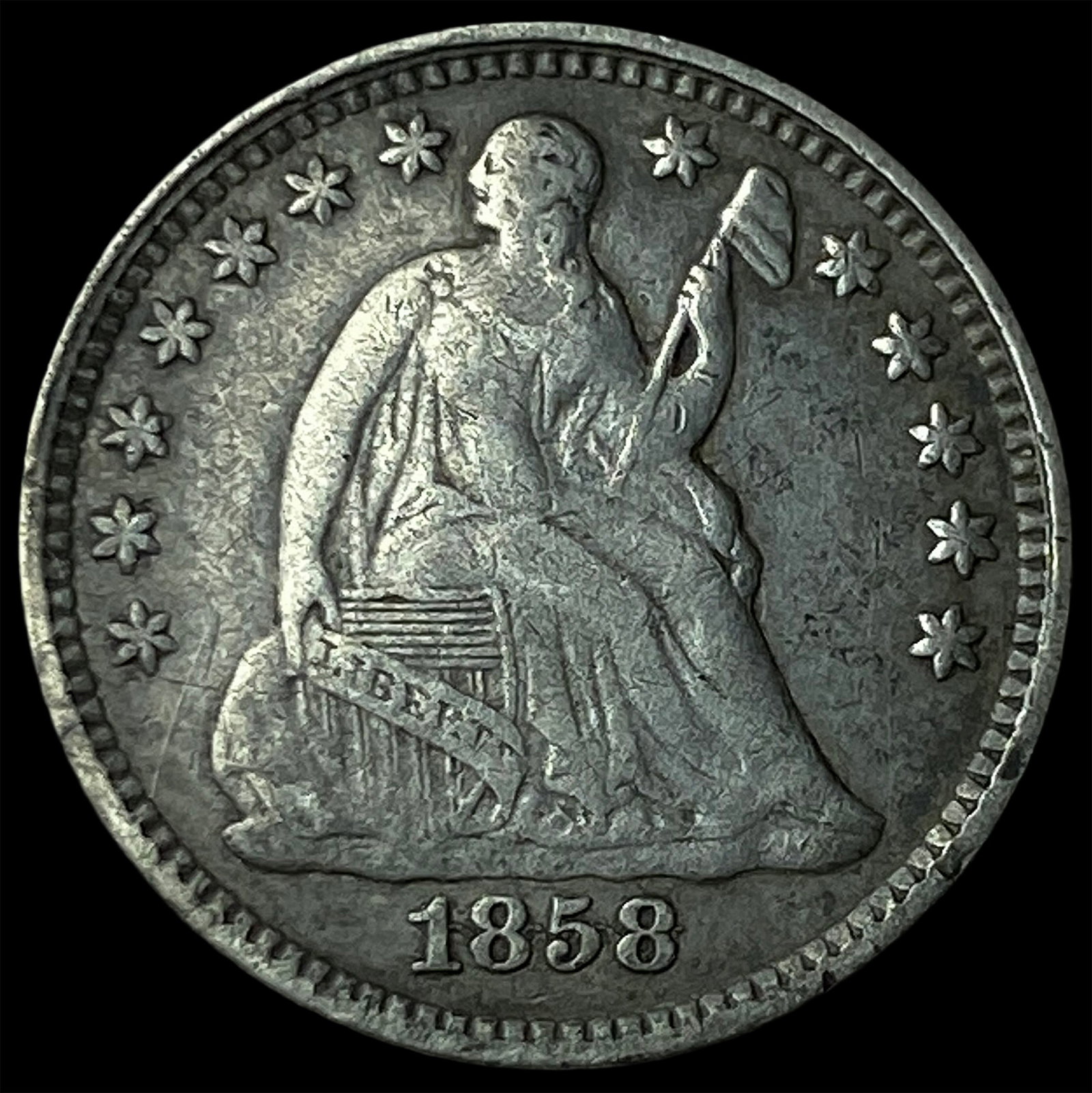1858 Seated Liberty Silver Half Dime NEARLY UNCIRCULATED: 1858 Seated Liberty Silver Half Dime NEARLY UNCIRCULATED