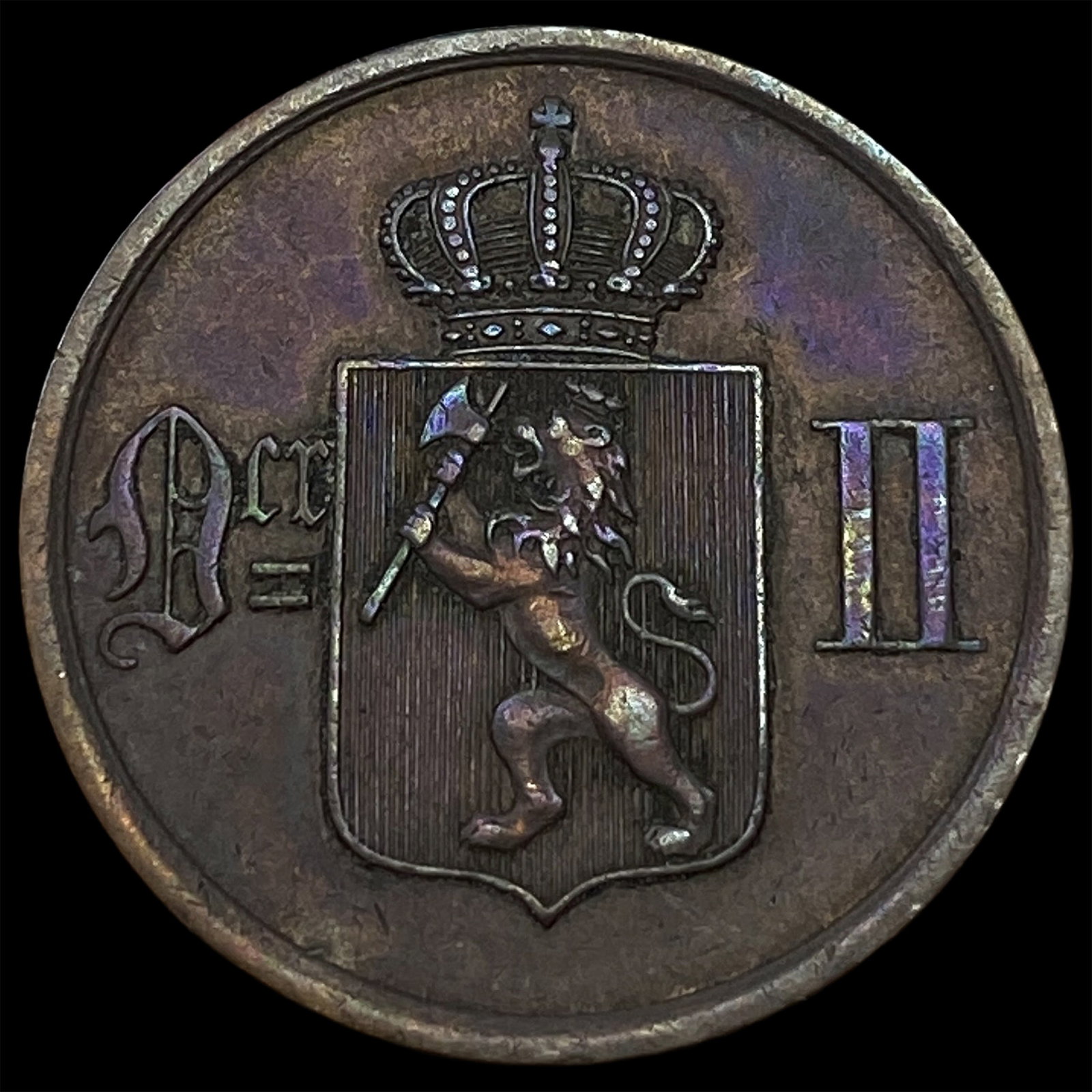 1891 Norway Oscar II Bronze 2 Ore: 1891 Norway Oscar II Bronze 2 Ore