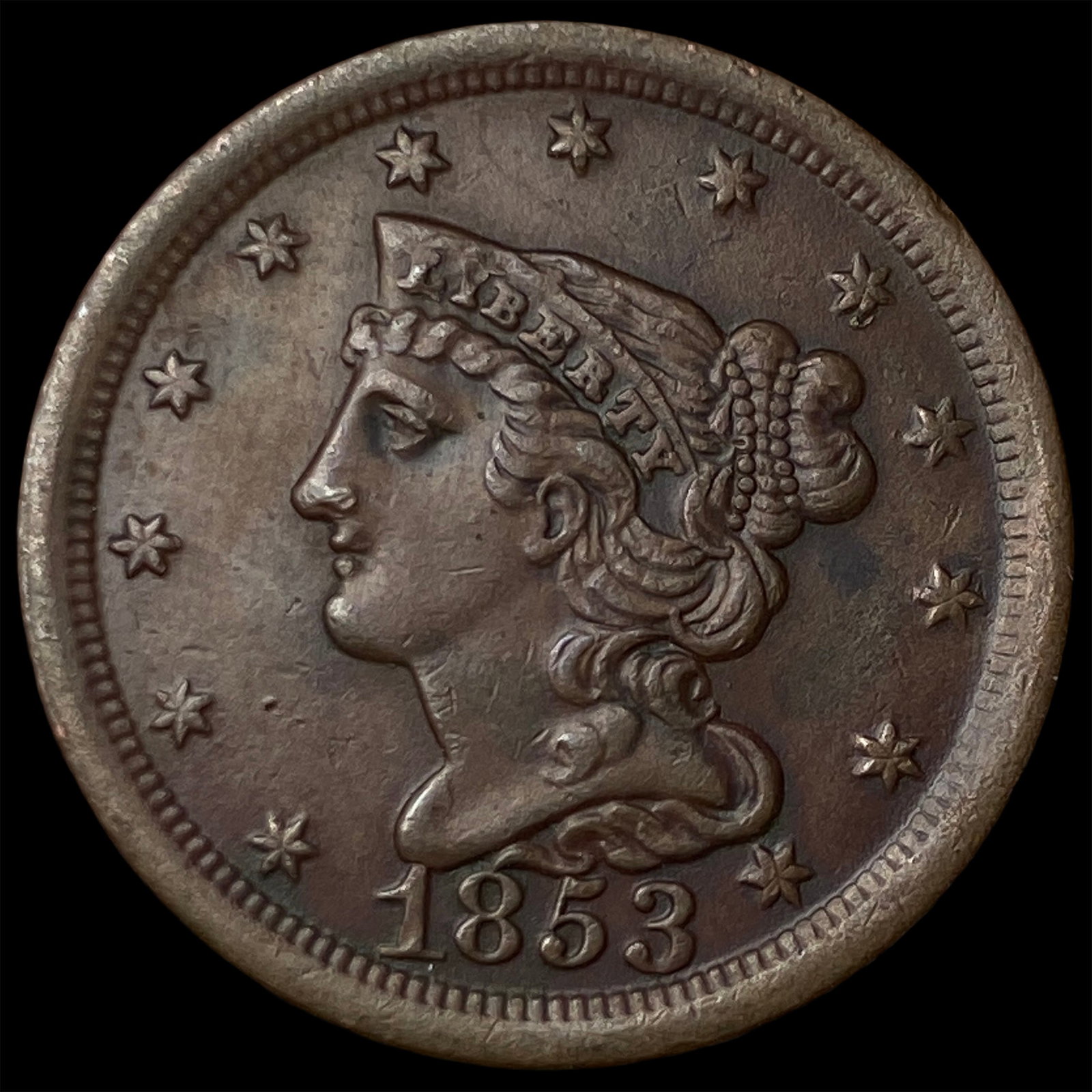 1853 Braided Hair Half Cent CLOSELY UNCIRCULATED (1 of 2)