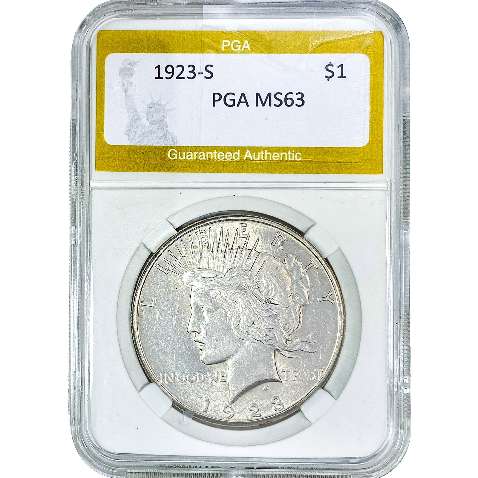 1923-S Silver Peace Dollar PGA MS63: 1923-S Silver Peace Dollar PGA MS63