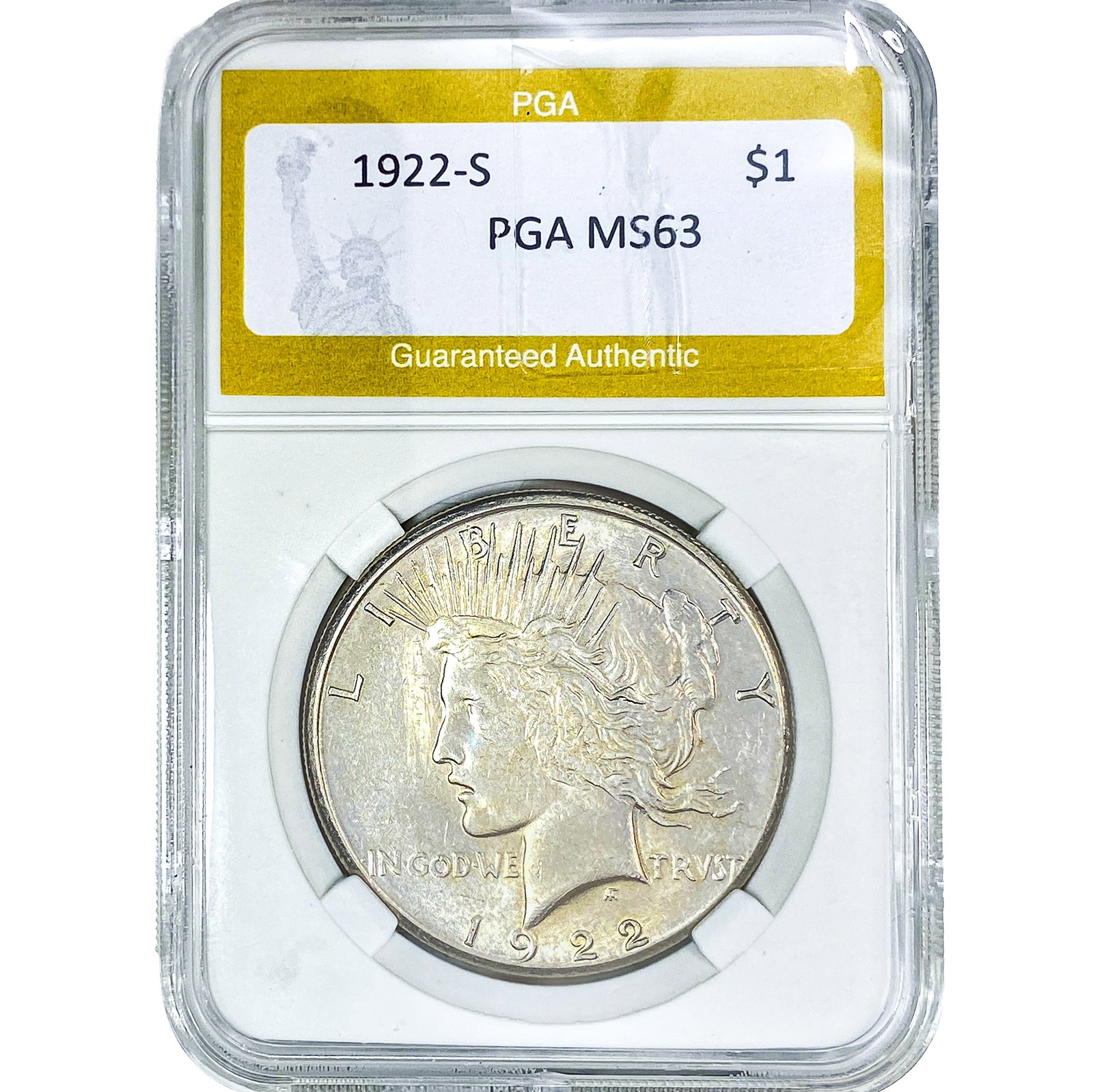 1922-S Silver Peace Dollar PGA MS63: 1922-S Silver Peace Dollar PGA MS63