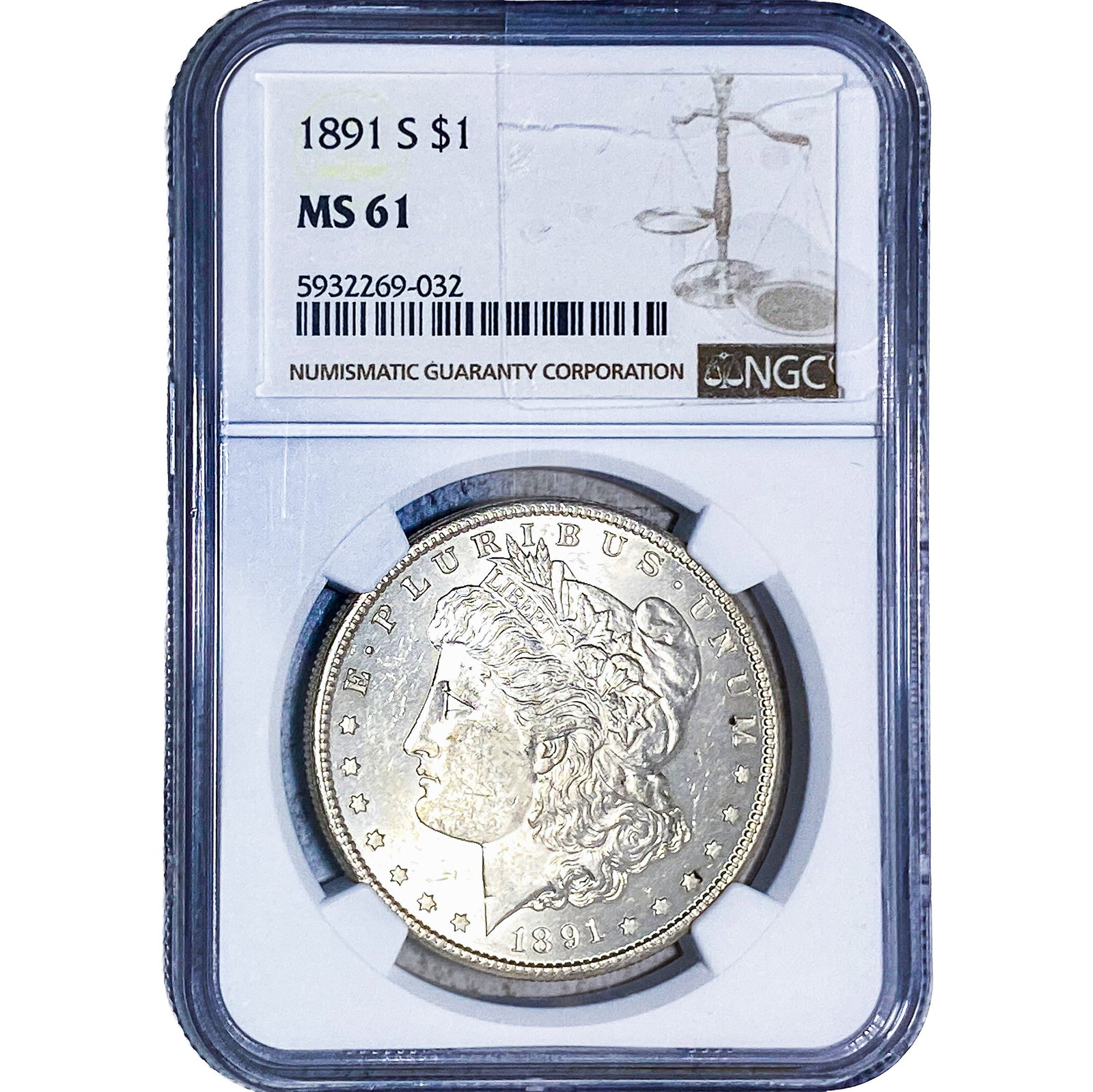1891-S Morgan Silver Dollar NGC MS61: 1891-S Morgan Silver Dollar NGC MS61