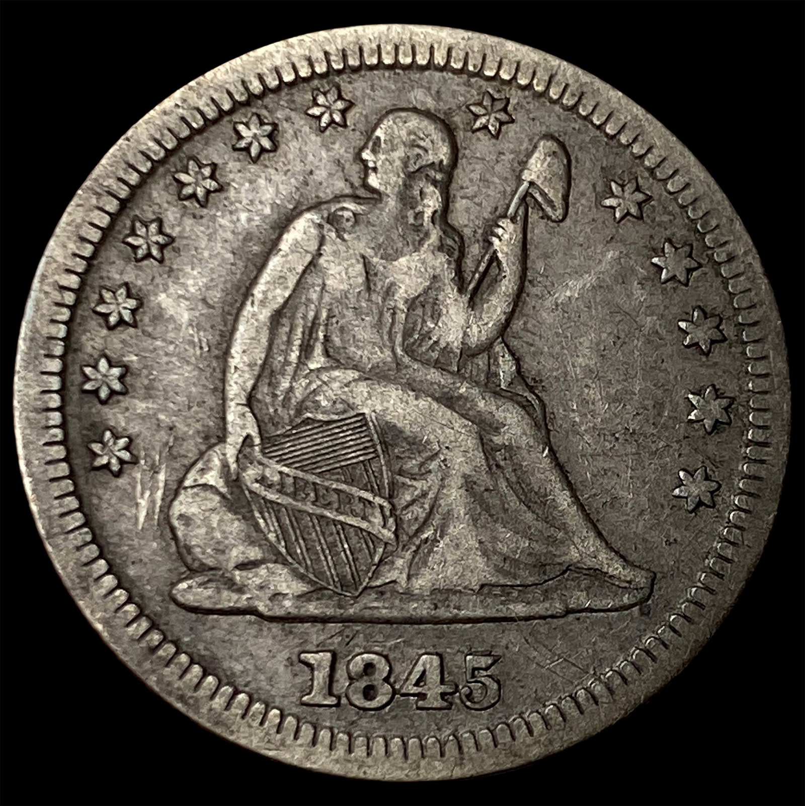 1845 Silver Seated Liberty Quarter NEARLY UNCIRCULATED: 1845 Silver Seated Liberty Quarter NEARLY UNCIRCULATED