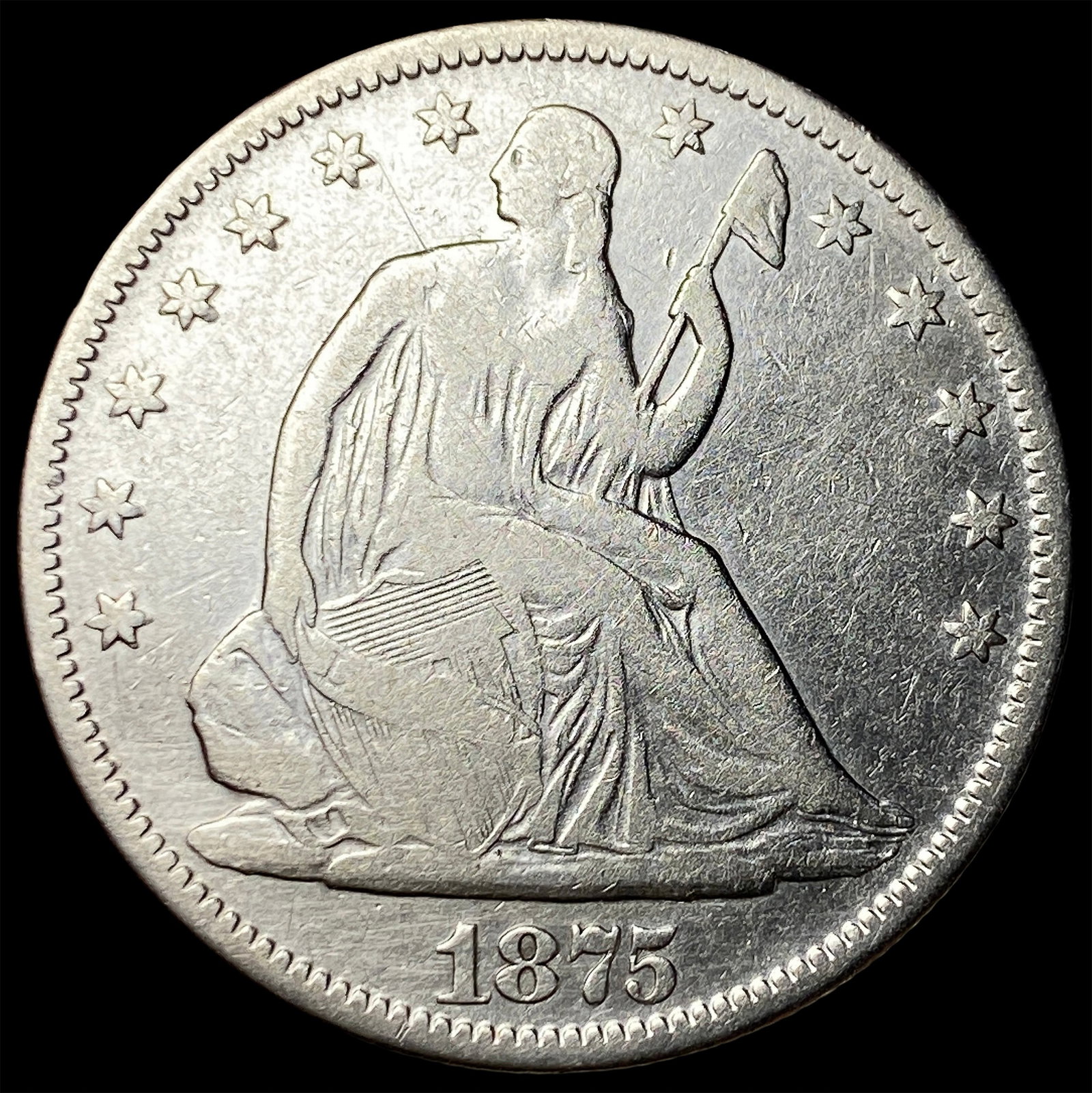 1875 Silver Seated Liberty Half Dollar LIGHTLY CIRCULATED: 1875 Silver Seated Liberty Half Dollar LIGHTLY CIRCULATED