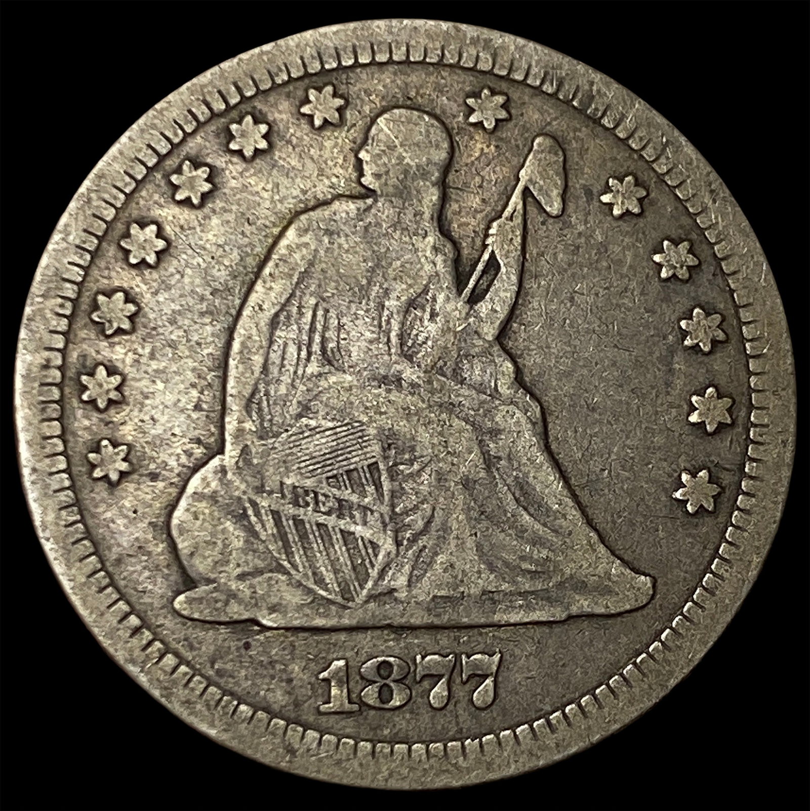 1877-CC Silver Seated Liberty Quarter LIGHTLY CIRCULATED: 1877-CC Silver Seated Liberty Quarter LIGHTLY CIRCULATED