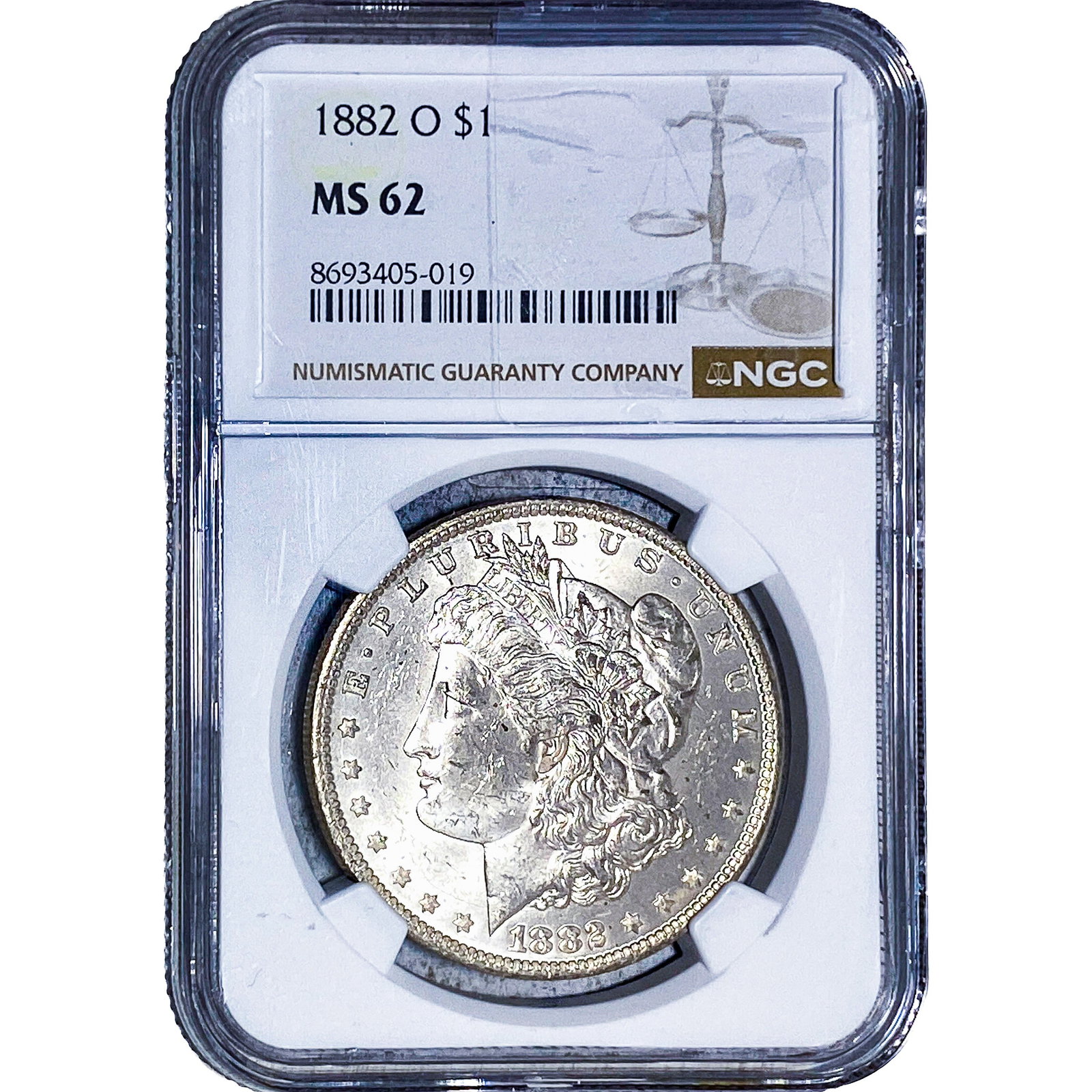 1882-O Morgan Silver Dollar NGC MS62: 1882-O Morgan Silver Dollar NGC MS62