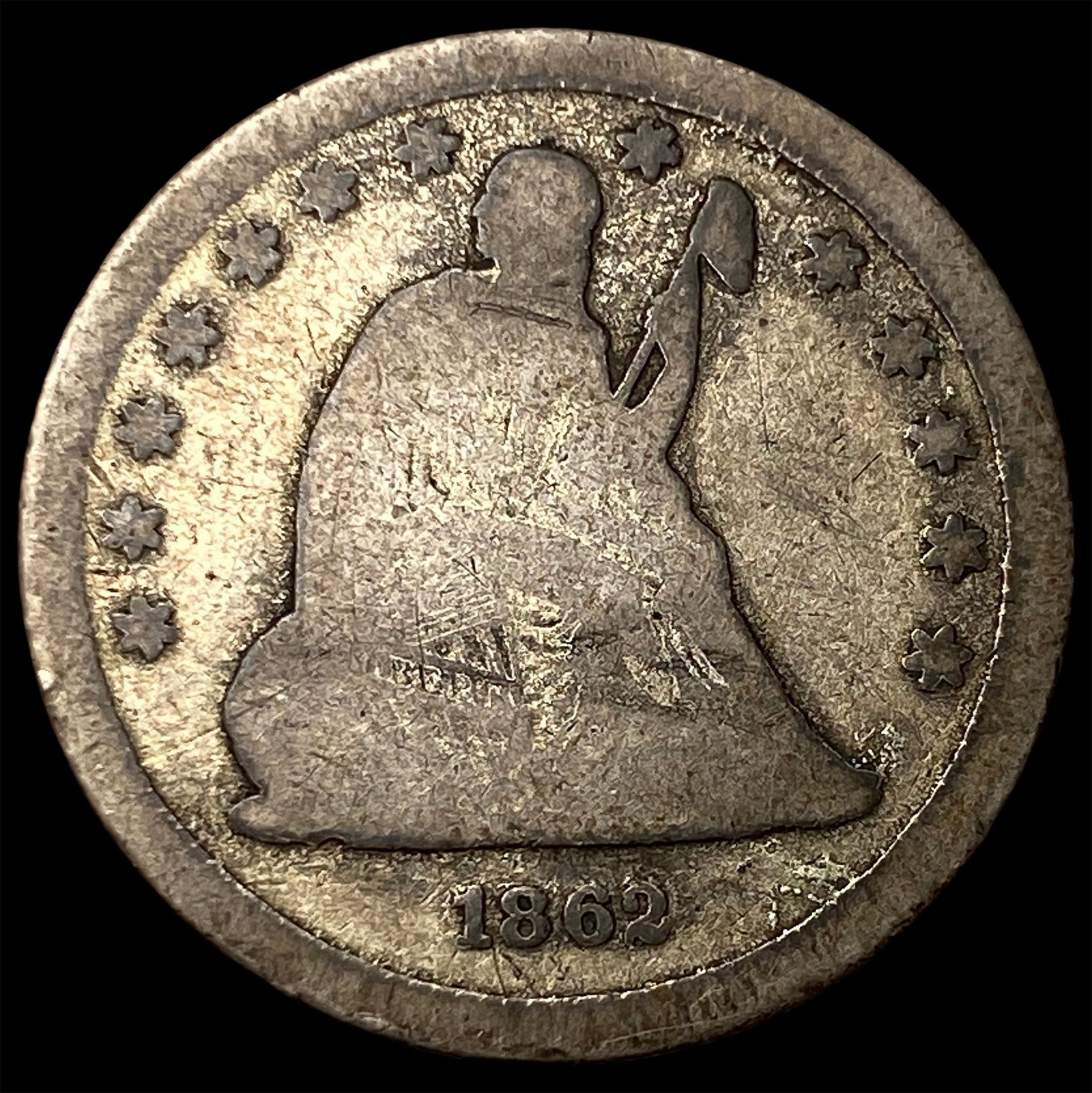 1862 Silver Seated Liberty Quarter NICELY CIRCULATED: 1862 Silver Seated Liberty Quarter NICELY CIRCULATED