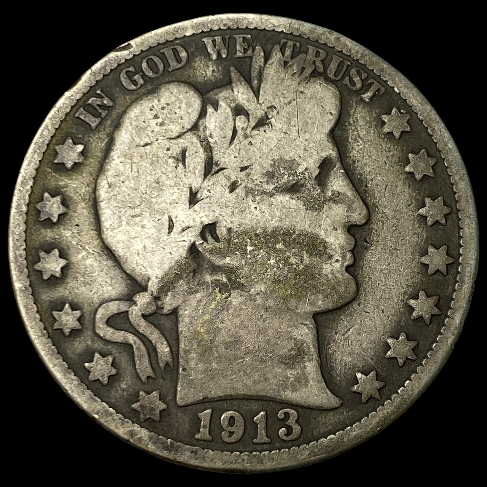 1913 Silver Barber Half Dollar NICELY CIRCULATED: 1913 Silver Barber Half Dollar NICELY CIRCULATED