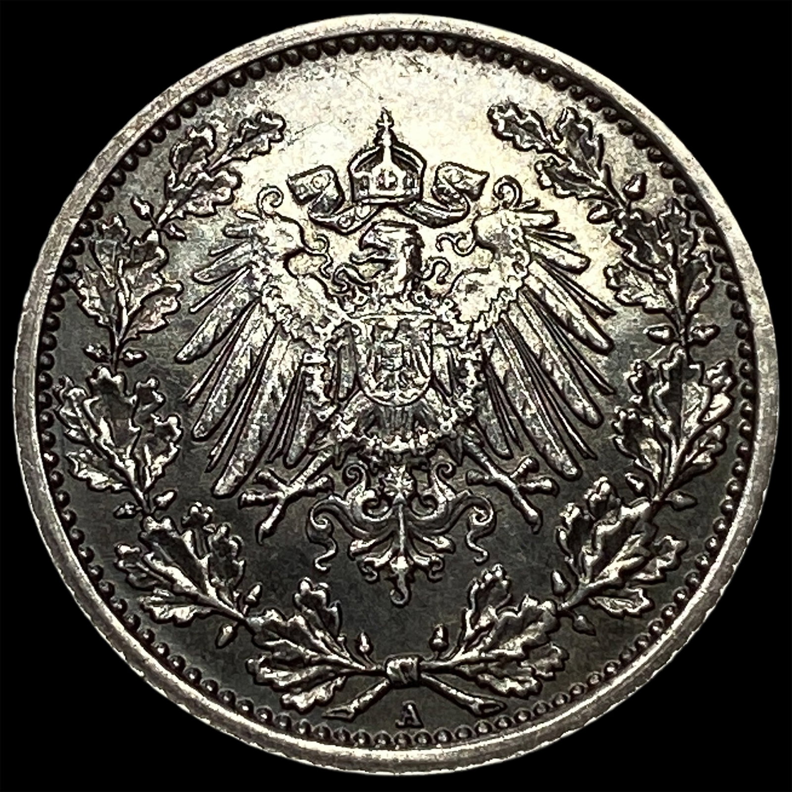 1918A Germany Silver 1/2 Mark: 1918A Germany Silver 1/2 Mark