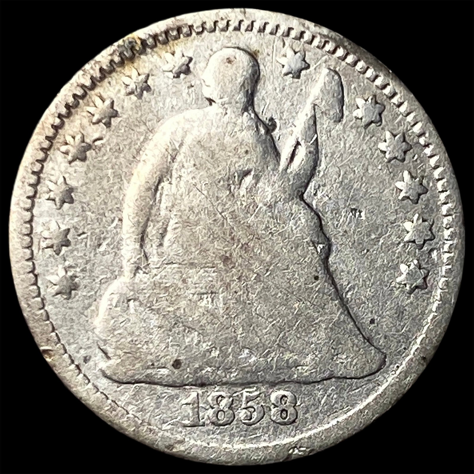 1858 Seated Liberty Half Dime NICELY CIRCULATED: 1858 Seated Liberty Half Dime NICELY CIRCULATED
