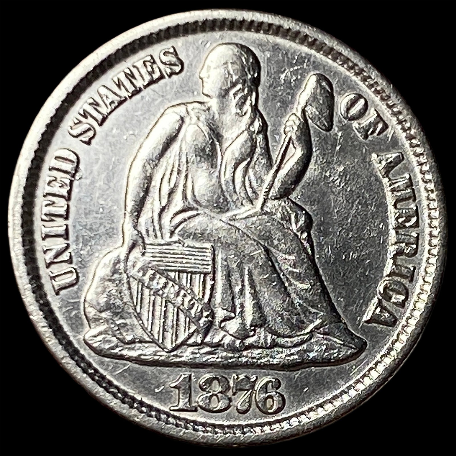 1876-CC Silver Seated Liberty Dime CLOSELY UNCIRCULATED: 1876-CC Silver Seated Liberty Dime CLOSELY UNCIRCULATED