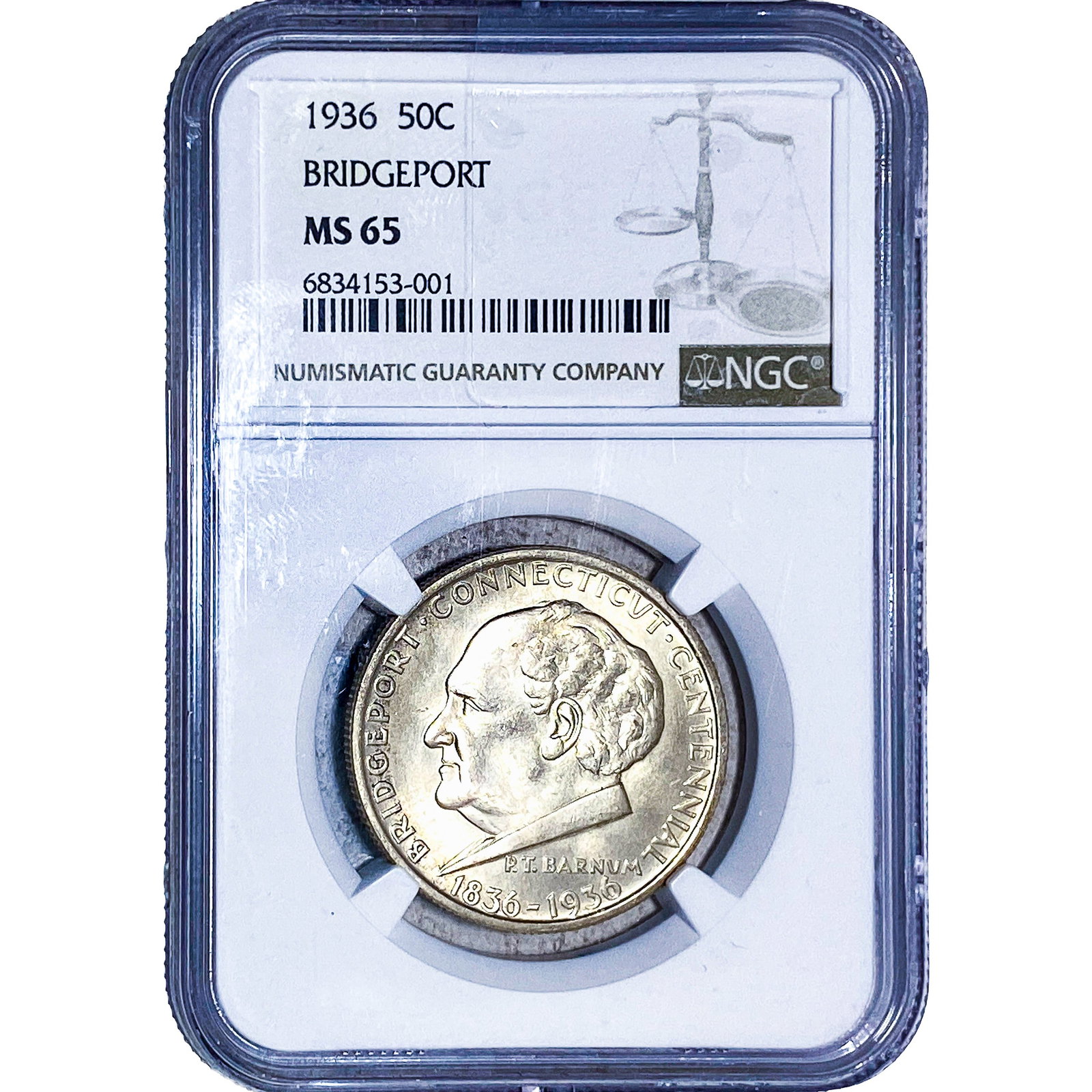 1936 Bridgeport Half Dollar NGC MS65: 1936 Bridgeport Half Dollar NGC MS65
