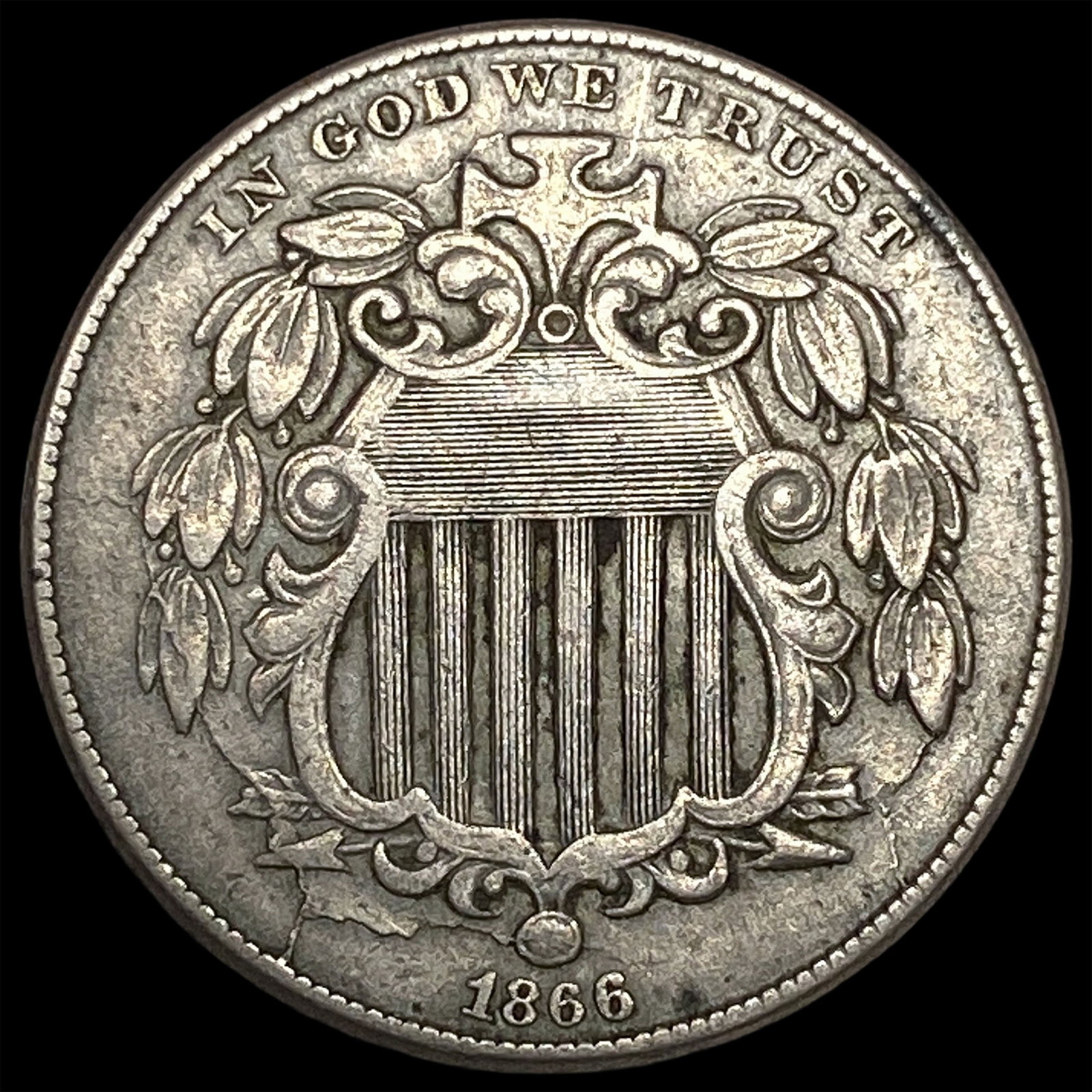 1866 Shield Nickel NEARLY UNCIRCULATED: 1866 Shield Nickel NEARLY UNCIRCULATED