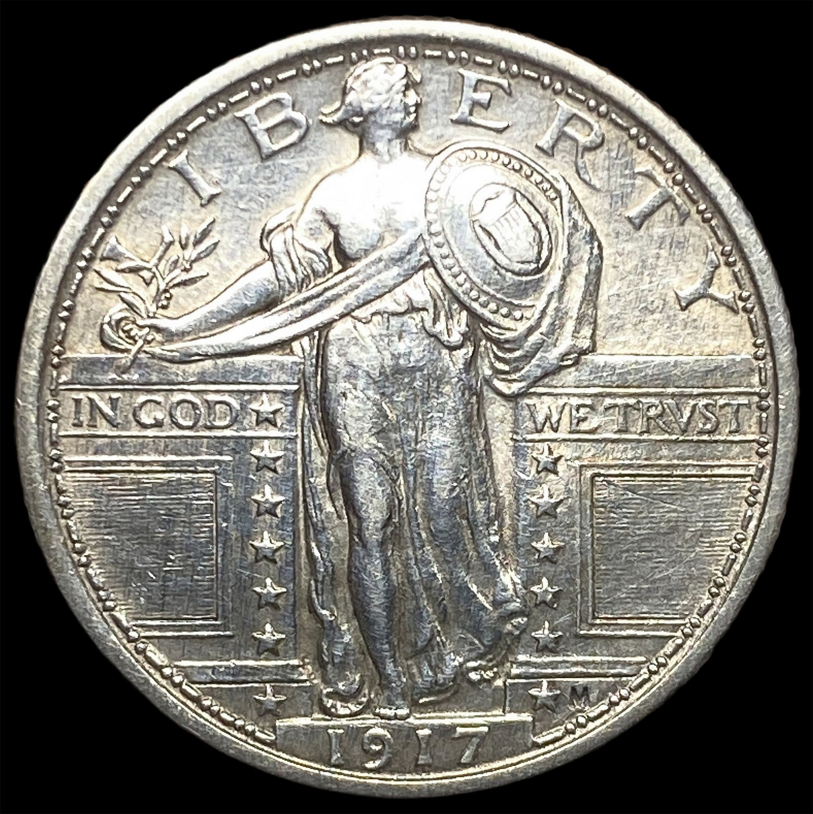 1917 Type 1 Standing Liberty Quarter CLOSELY UNCIRCULATED: 1917 Type 1 Standing Liberty Quarter CLOSELY UNCIRCULATED
