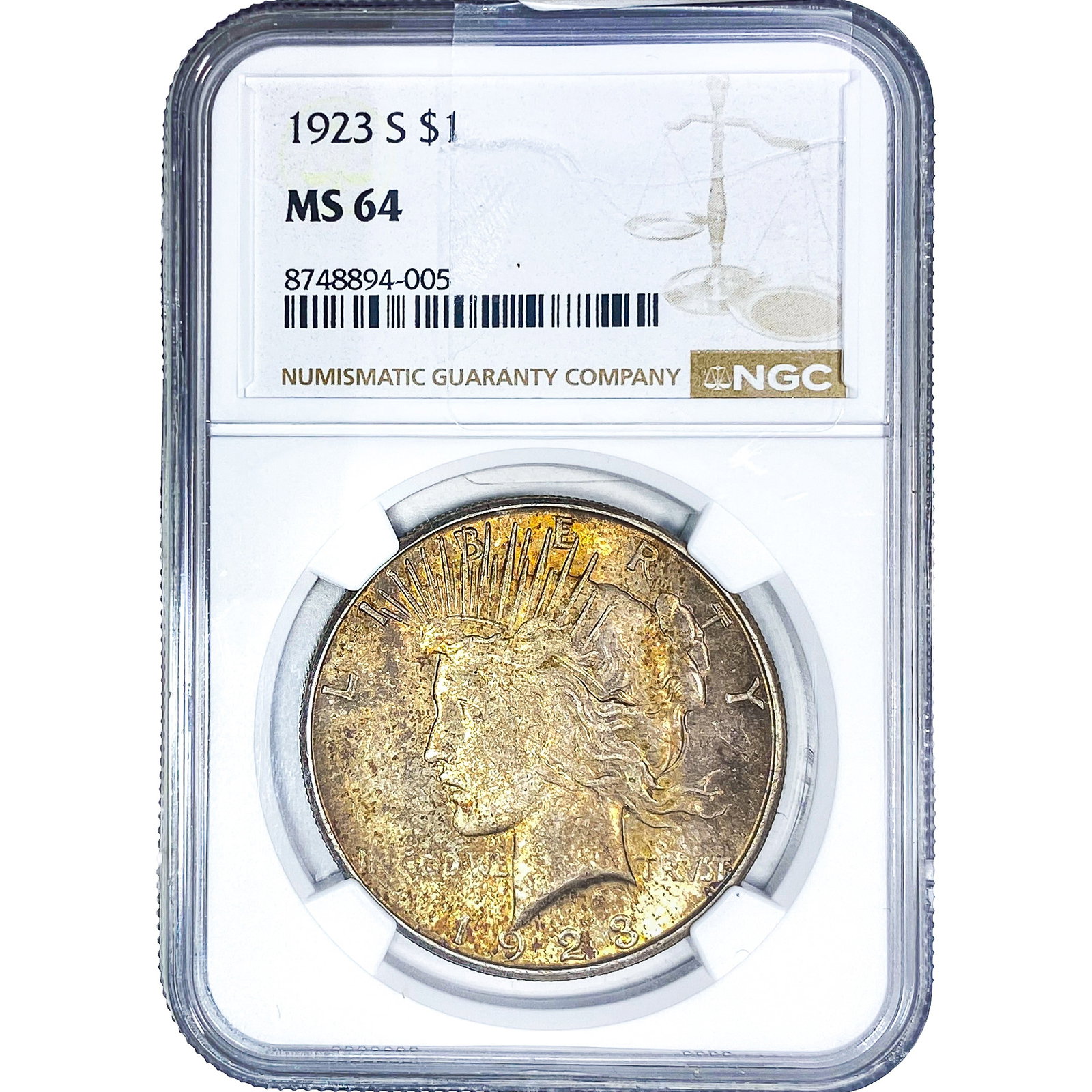 1923-S Silver Peace Dollar NGC MS64: 1923-S Silver Peace Dollar NGC MS64