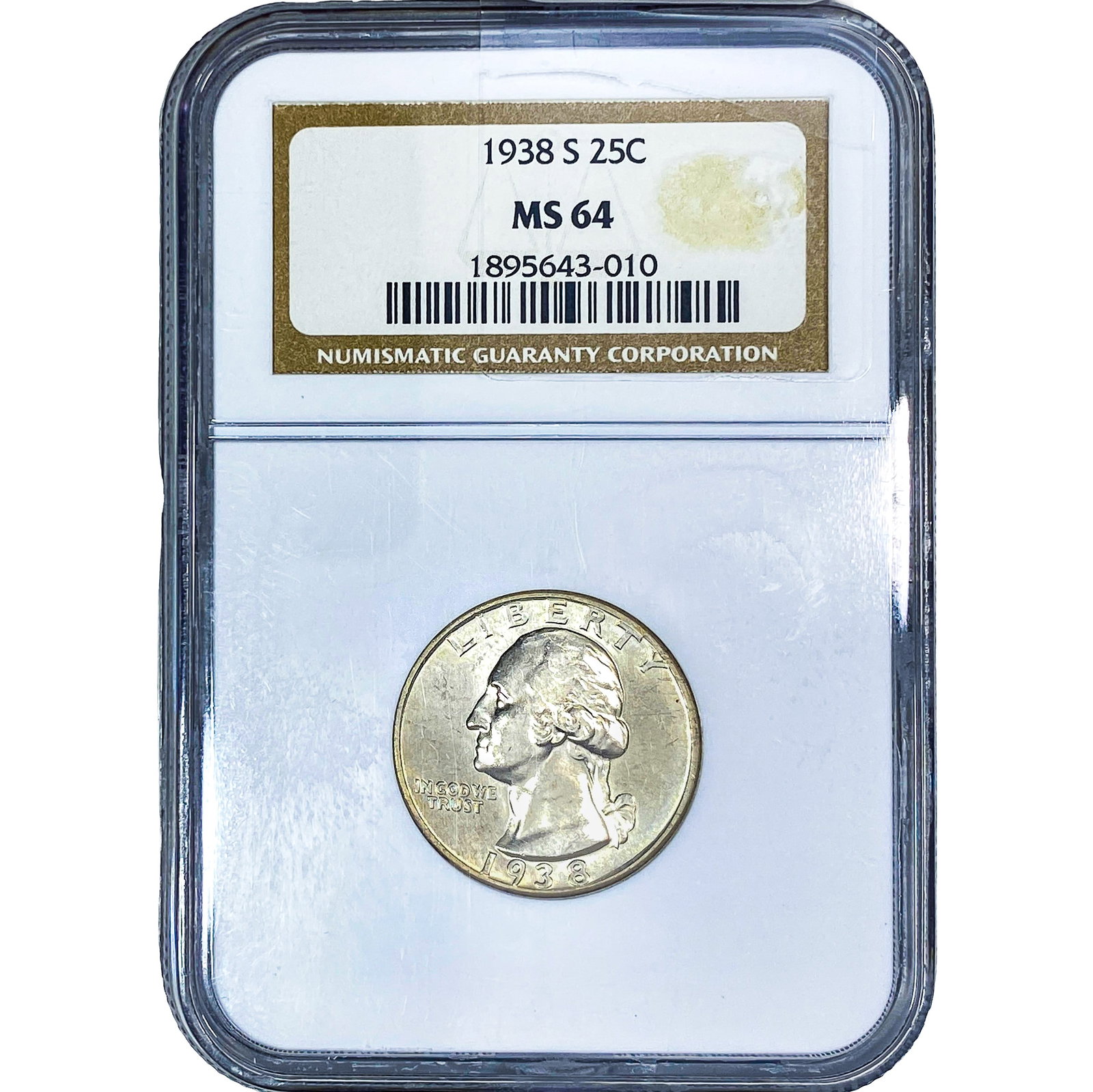 1938-S Washington Silver Quarter NGC MS64: 1938-S Washington Silver Quarter NGC MS64
