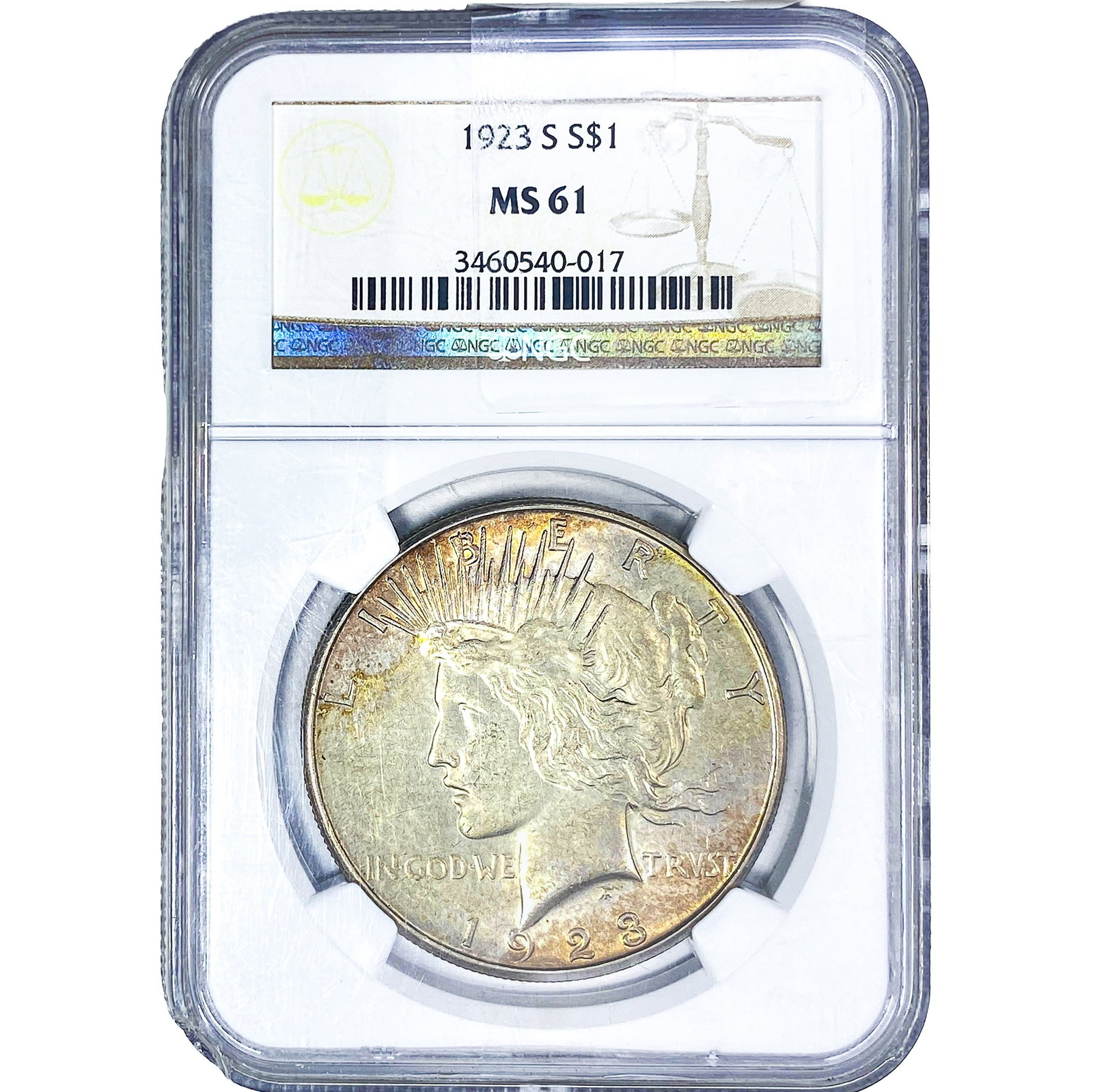 1923-S Silver Peace Dollar NGC MS61: 1923-S Silver Peace Dollar NGC MS61