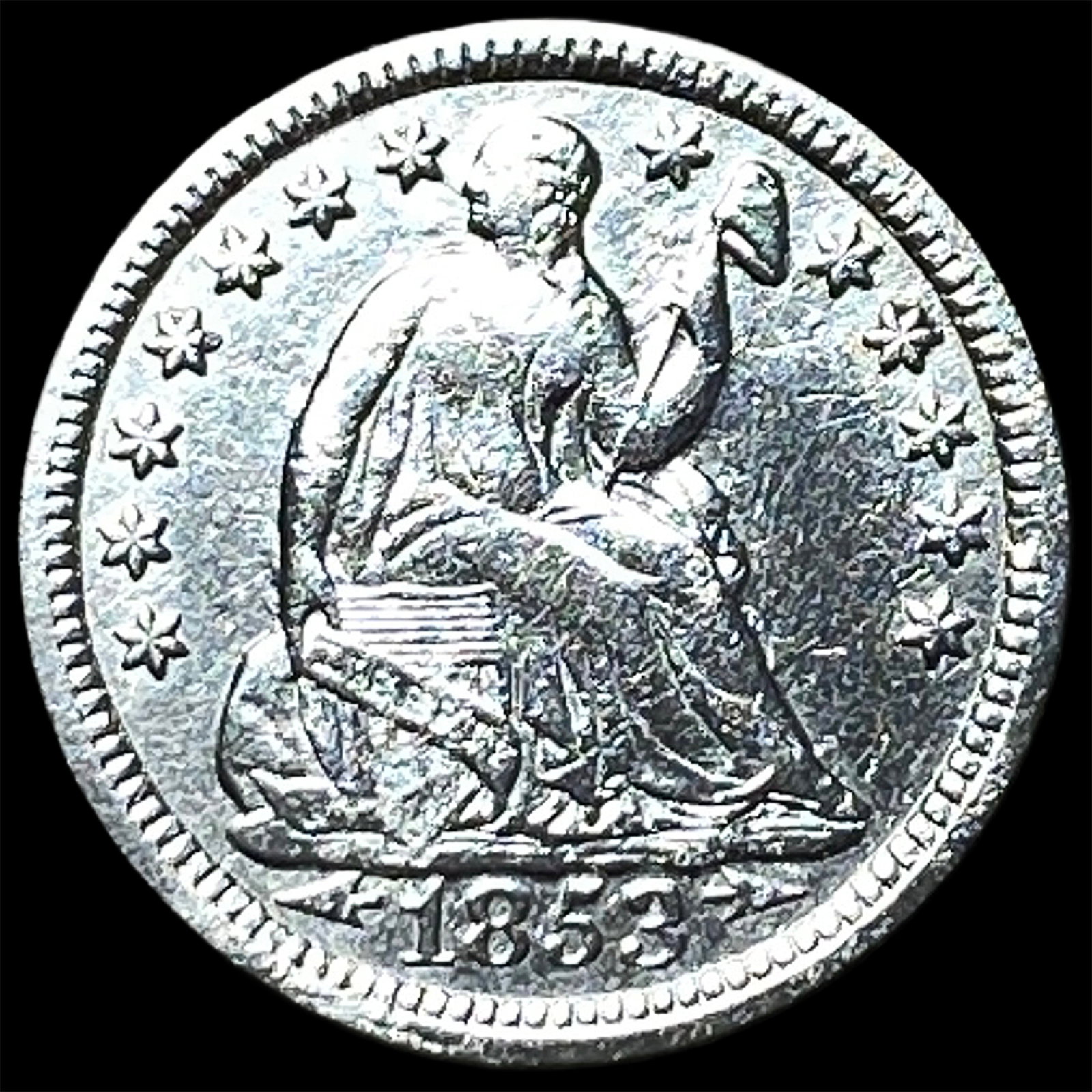 1853 Silver Seated Liberty Half Dime CLOSELY UNCIRCULATED: 1853 Silver Seated Liberty Half Dime CLOSELY UNCIRCULATED