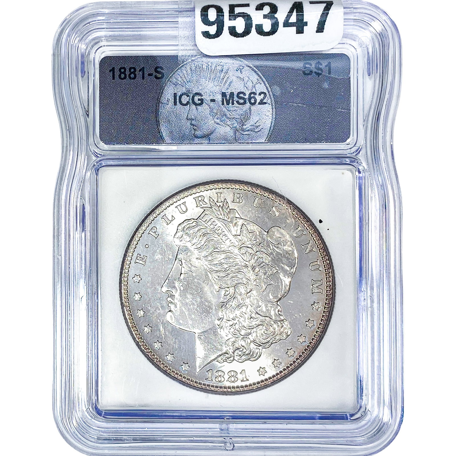 1881-S Morgan Silver Dollar ICG MS62: 1881-S Morgan Silver Dollar ICG MS62