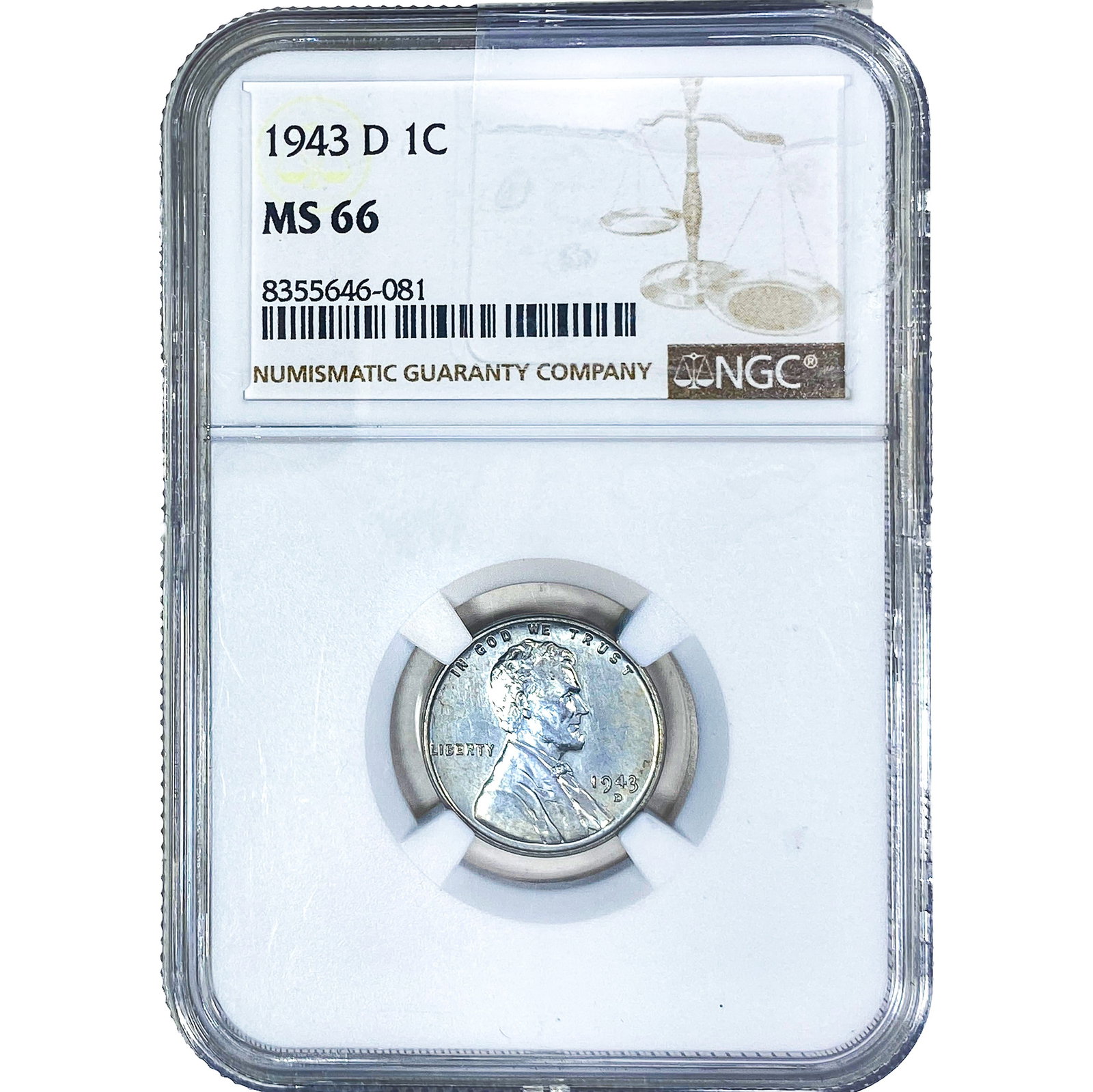 1943-D Wheat Cent NGC MS66: 1943-D Wheat Cent NGC MS66
