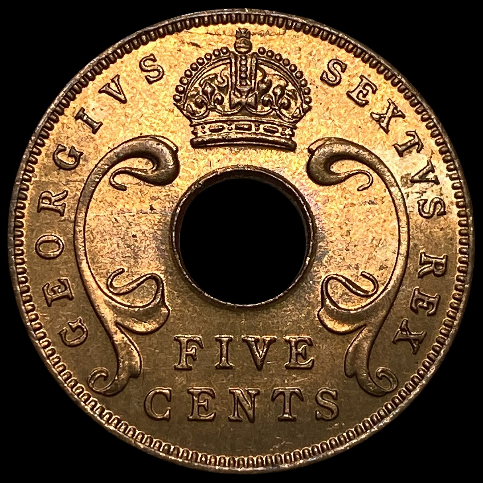 1952 British East Africa Bronze 5 Cents: 1952 British East Africa Bronze 5 Cents