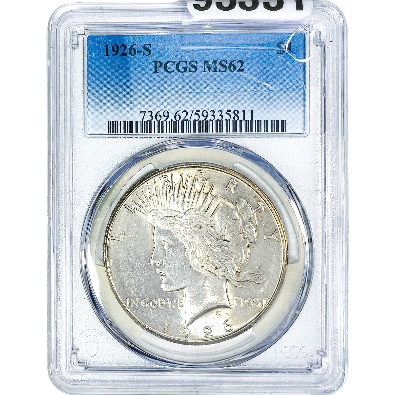 1926-S Silver Peace Dollar PCGS MS62: 1926-S Silver Peace Dollar PCGS MS62