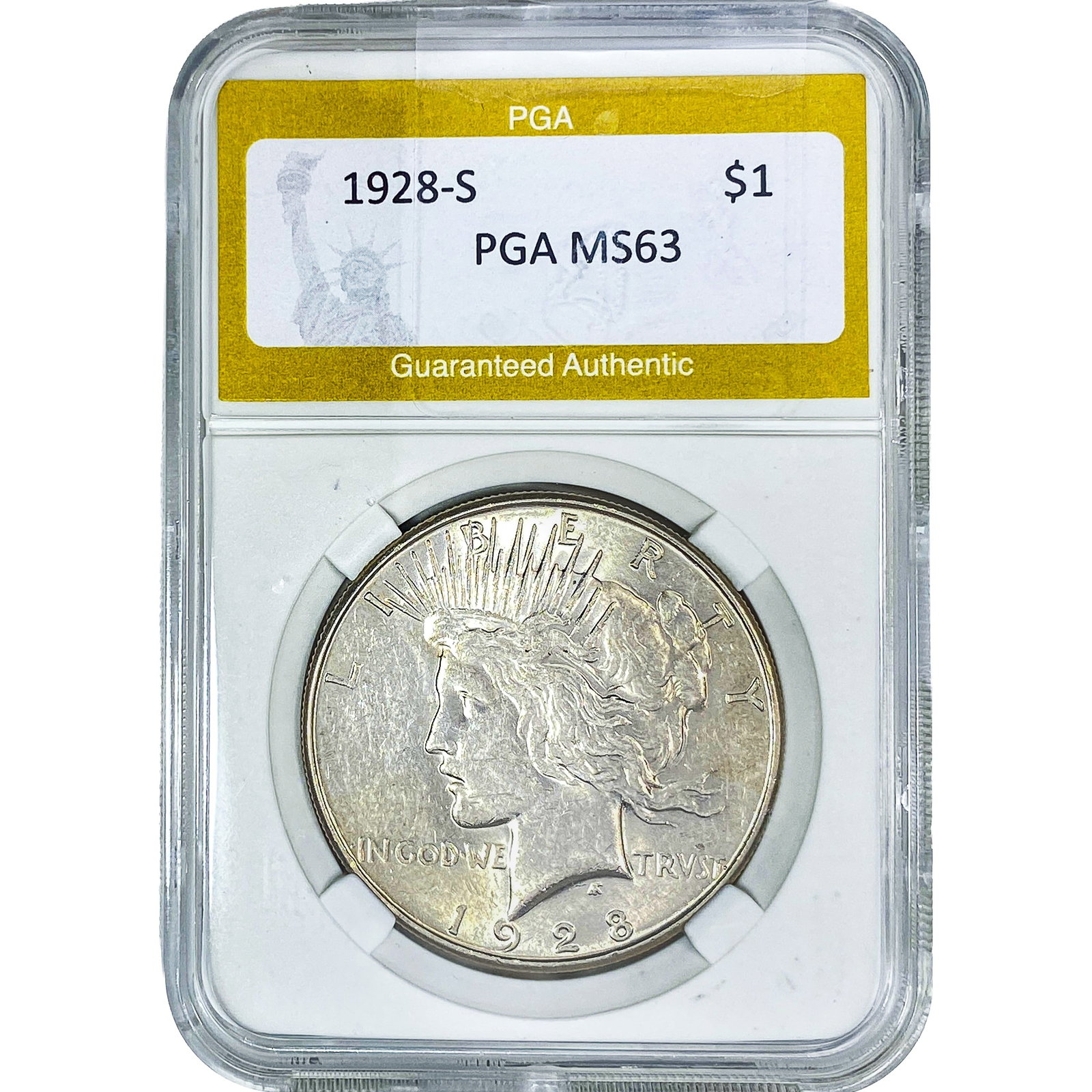 1928-S Silver Peace Dollar PGA MS63: 1928-S Silver Peace Dollar PGA MS63