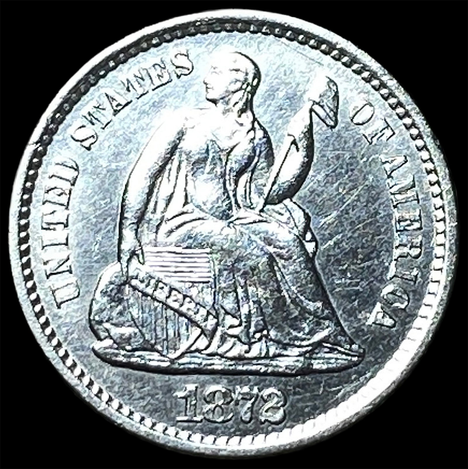 1872-S Silver Seated Liberty Half Dime CHOICE AU: 1872-S Silver Seated Liberty Half Dime CHOICE AU