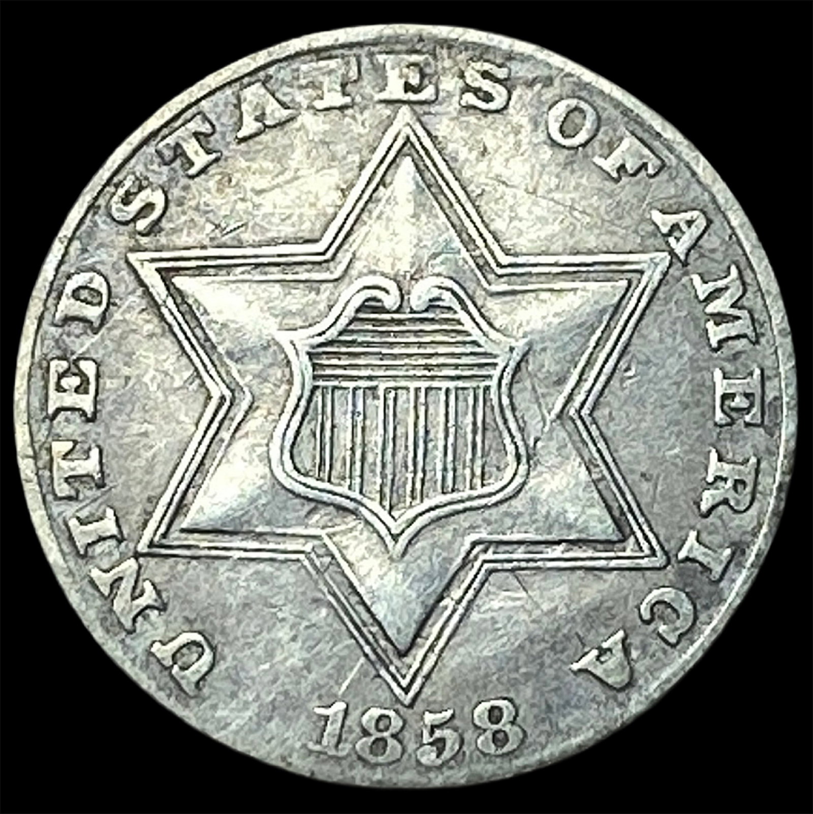 1858 Silver Three-Cent Piece NEARLY UNCIRCULATED (1 of 2)