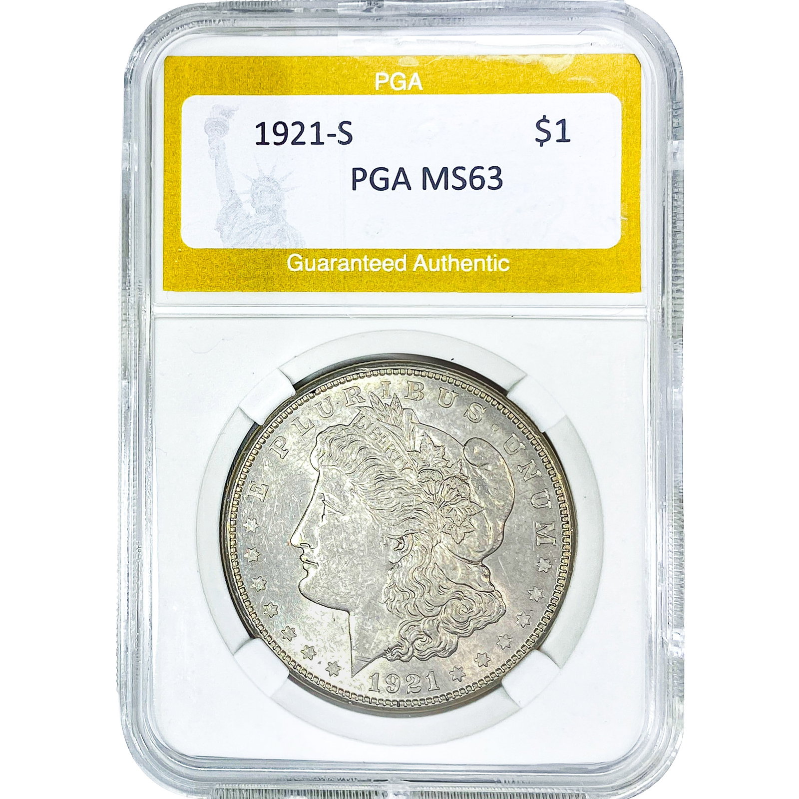 1921-S Morgan Silver Dollar PGA MS63: 1921-S Morgan Silver Dollar PGA MS63