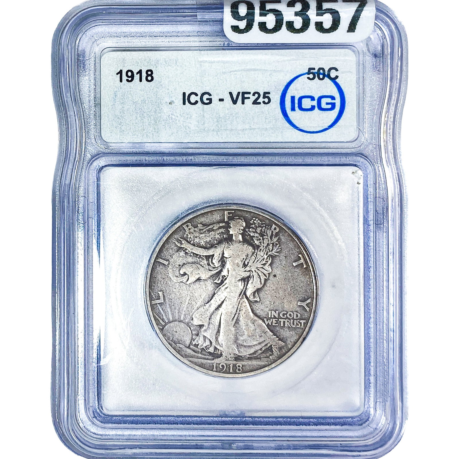 1918 Walking Liberty Half Dollar ICG VF25: 1918 Walking Liberty Half Dollar ICG VF25