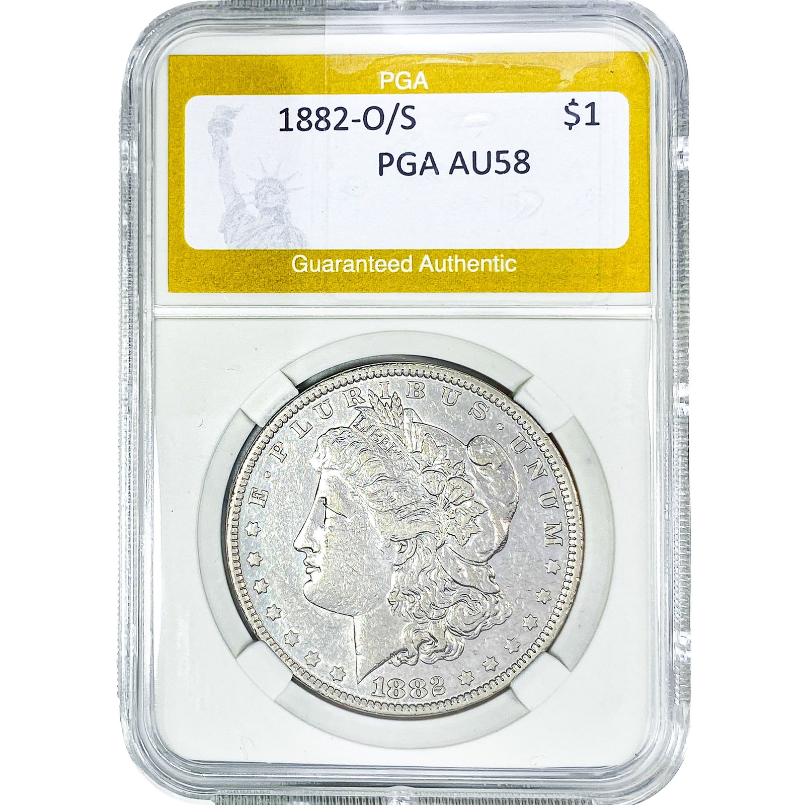1882-O/S Morgan Silver Dollar PGA AU58: 1882-O/S Morgan Silver Dollar PGA AU58