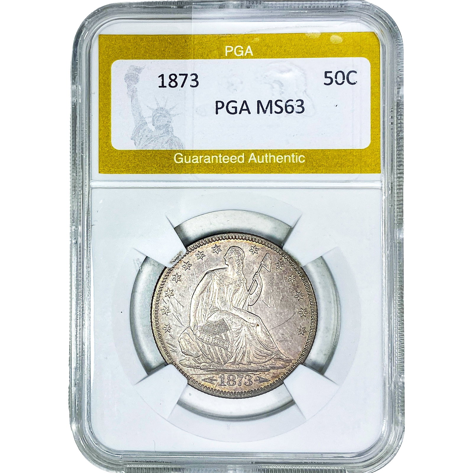 1873 Seated Liberty Half Dollar PGA MS63: 1873 Seated Liberty Half Dollar PGA MS63
