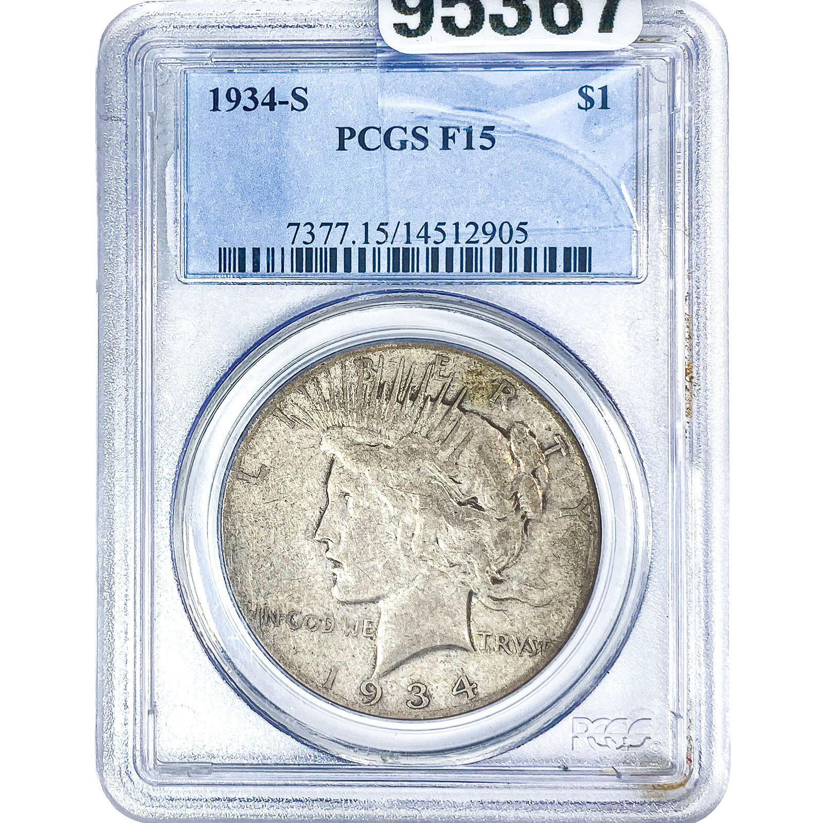 1934-S Silver Peace Dollar PCGS F15: 1934-S Silver Peace Dollar PCGS F15