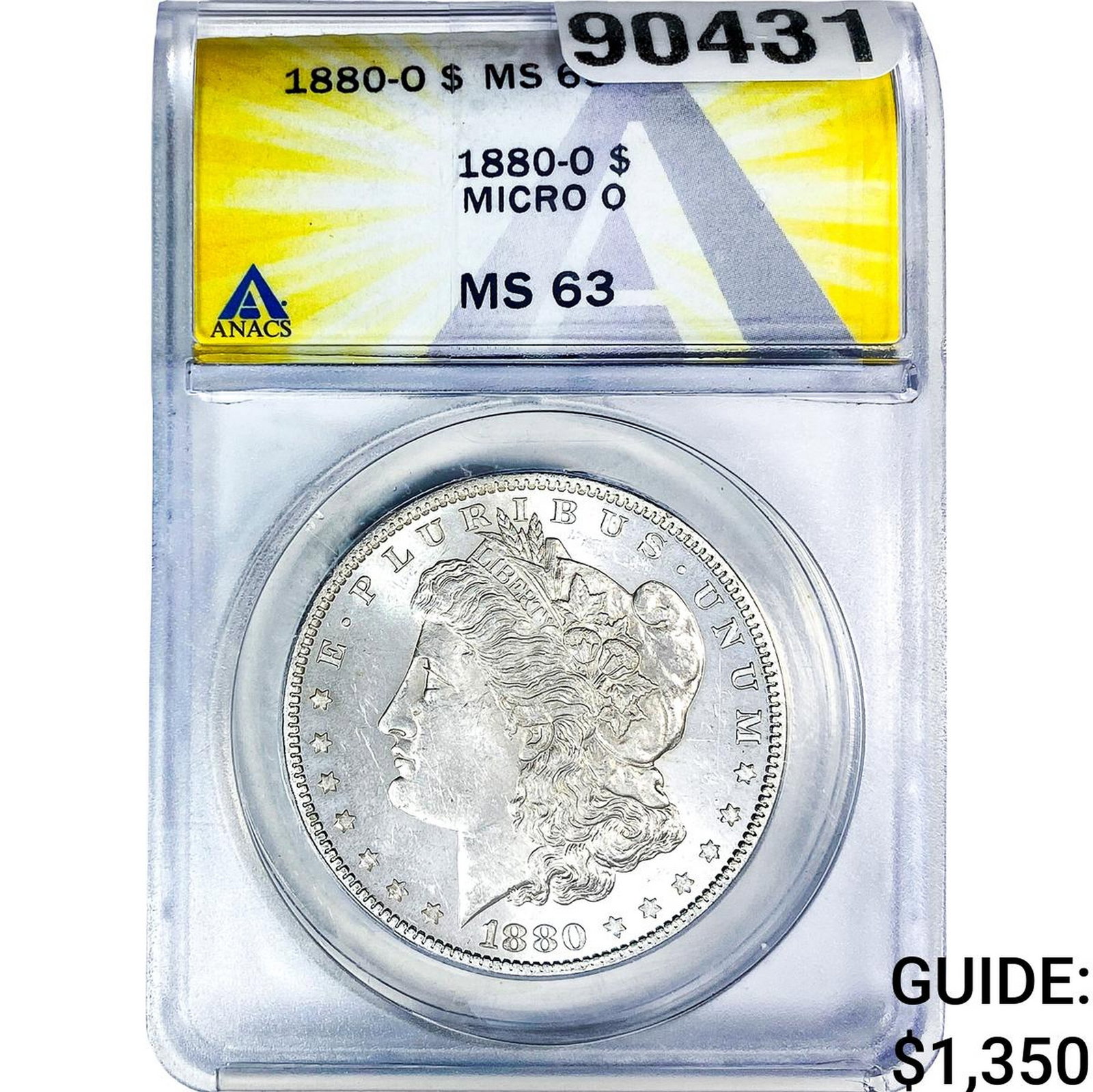 1880-O Mercury Silver Dollar ANACS MS63 Micro O: 1880-O Mercury Silver Dollar ANACS MS63 Micro O