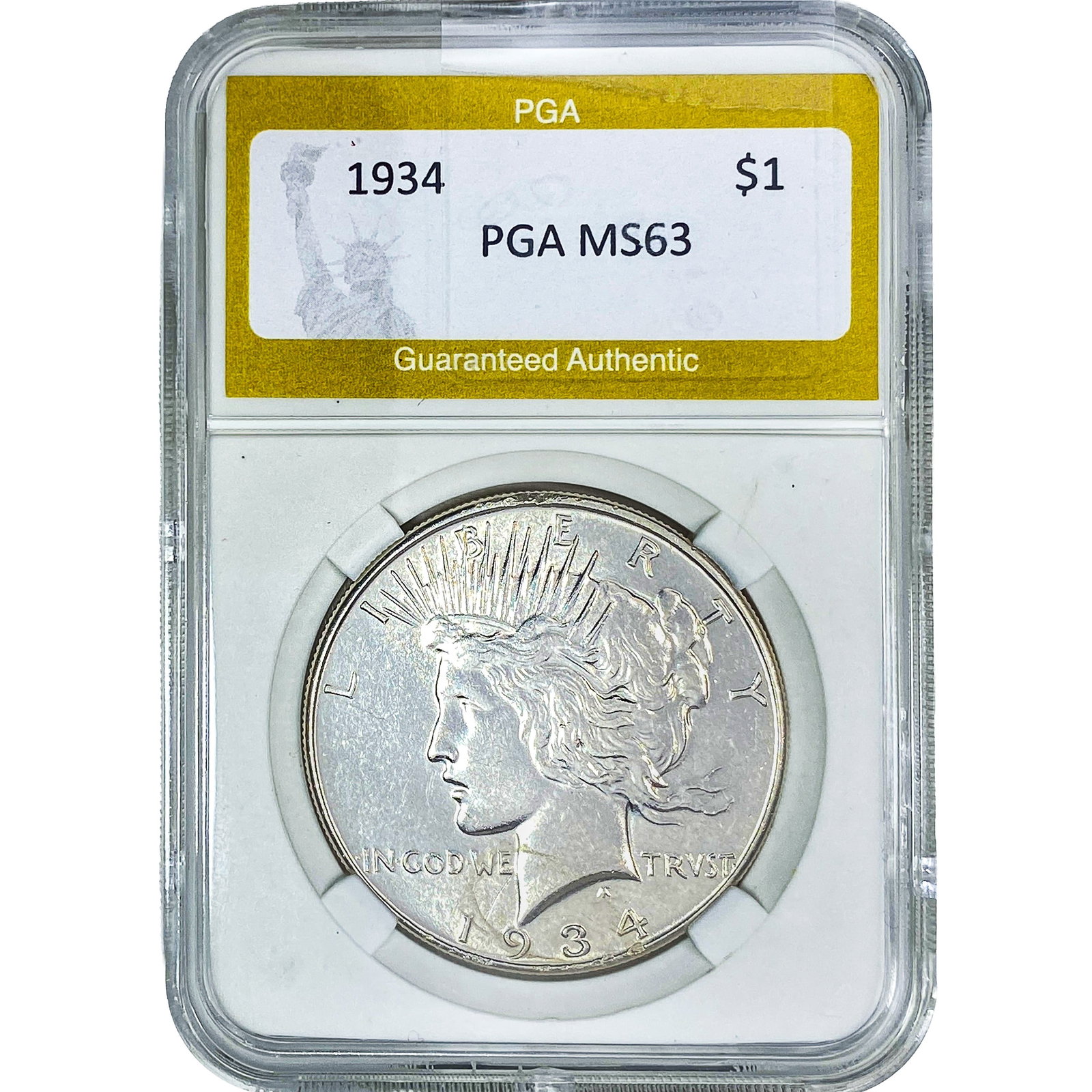1934 Silver Peace Dollar PGA MS63: 1934 Silver Peace Dollar PGA MS63