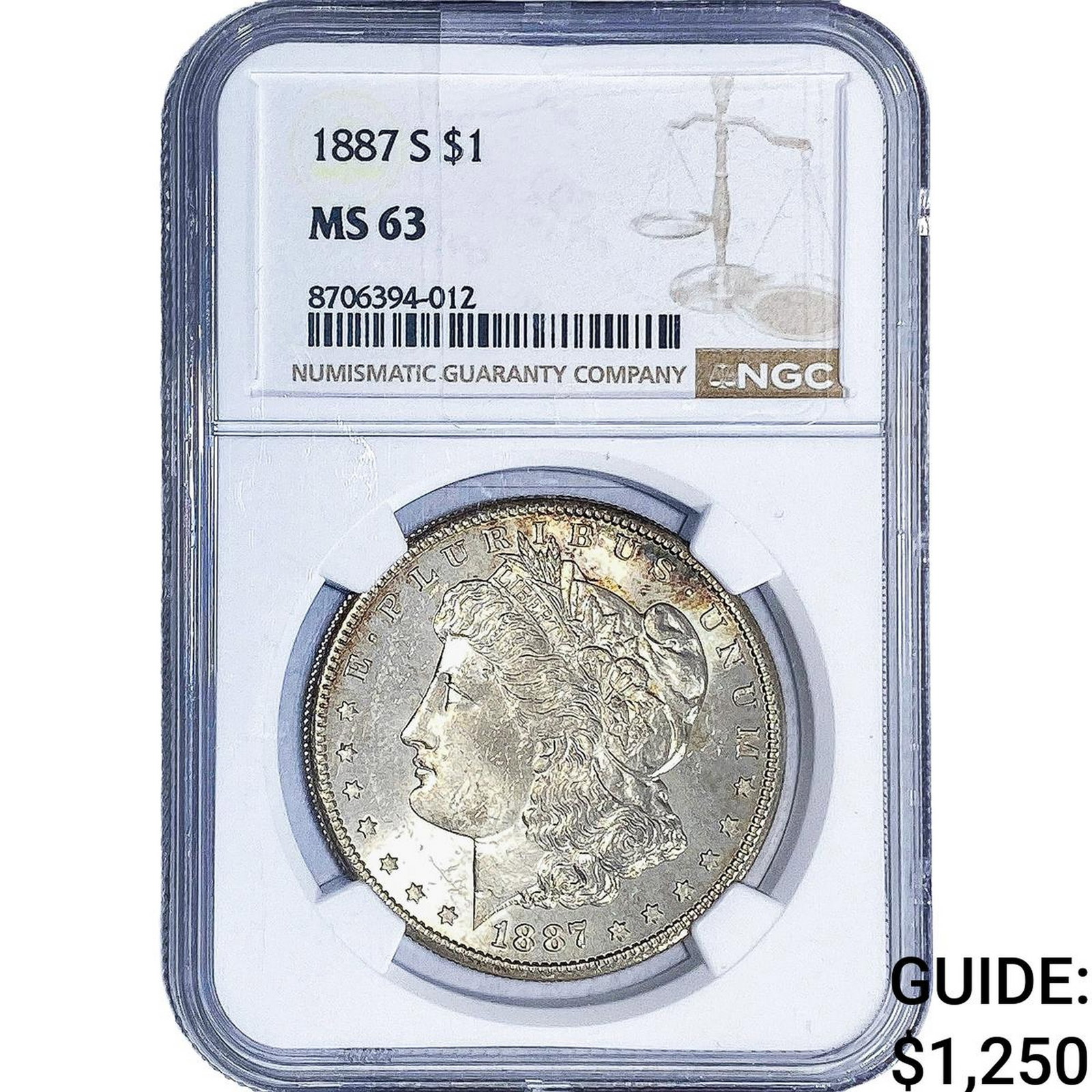 1887-S Morgan Silver Dollar NGC MS63: 1887-S Morgan Silver Dollar NGC MS63