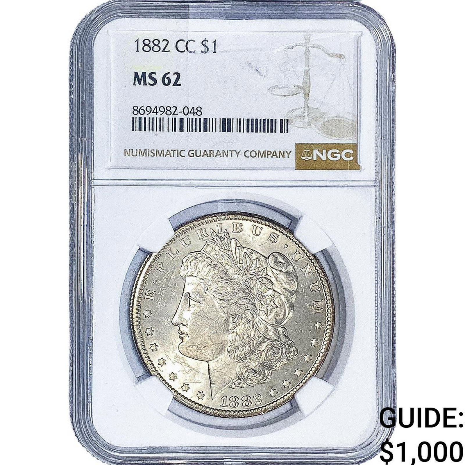 1882-CC Morgan Silver Dollar NGC MS62: 1882-CC Morgan Silver Dollar NGC MS62