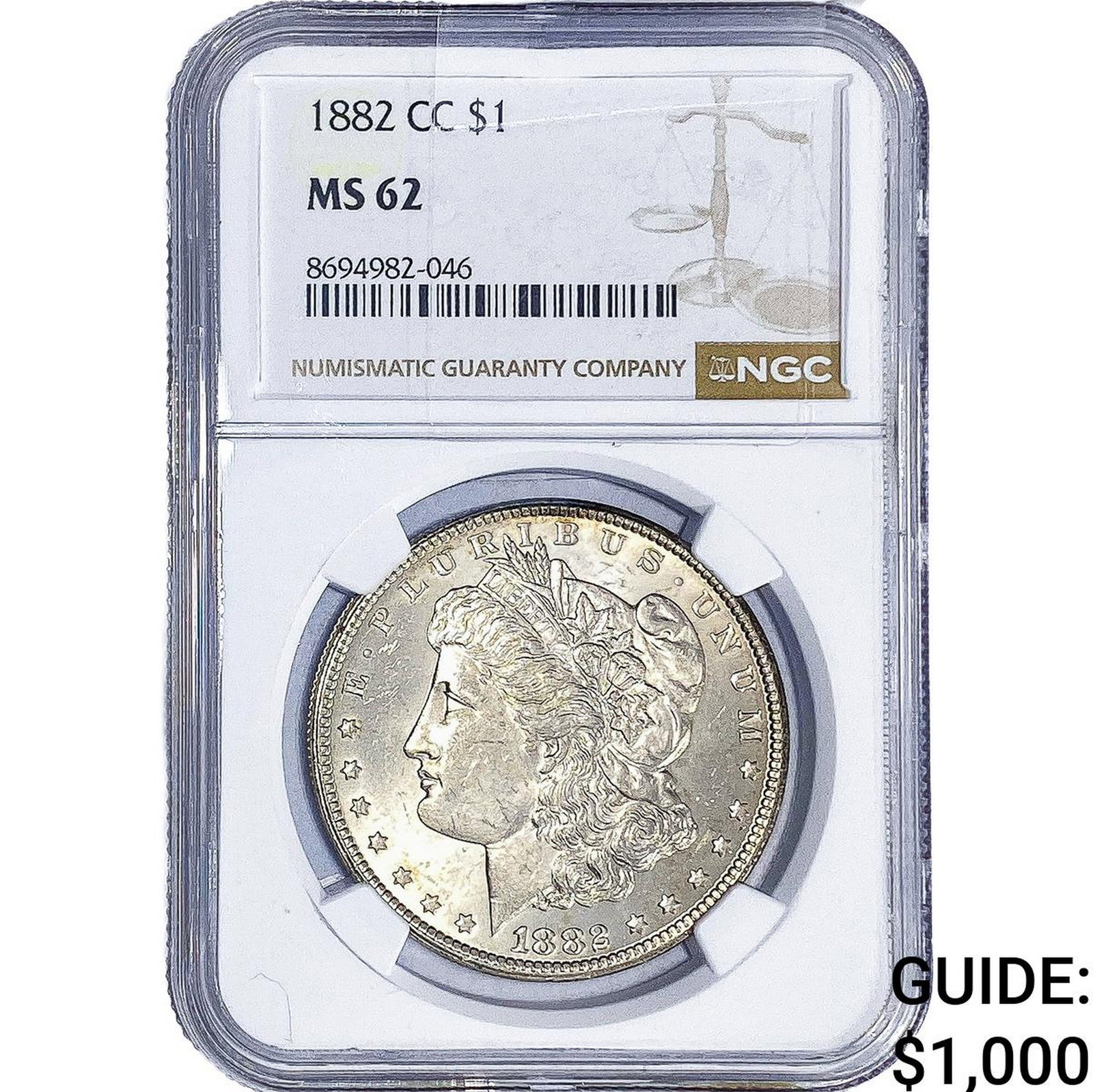 1882-CC Morgan Silver Dollar NGC MS62: 1882-CC Morgan Silver Dollar NGC MS62
